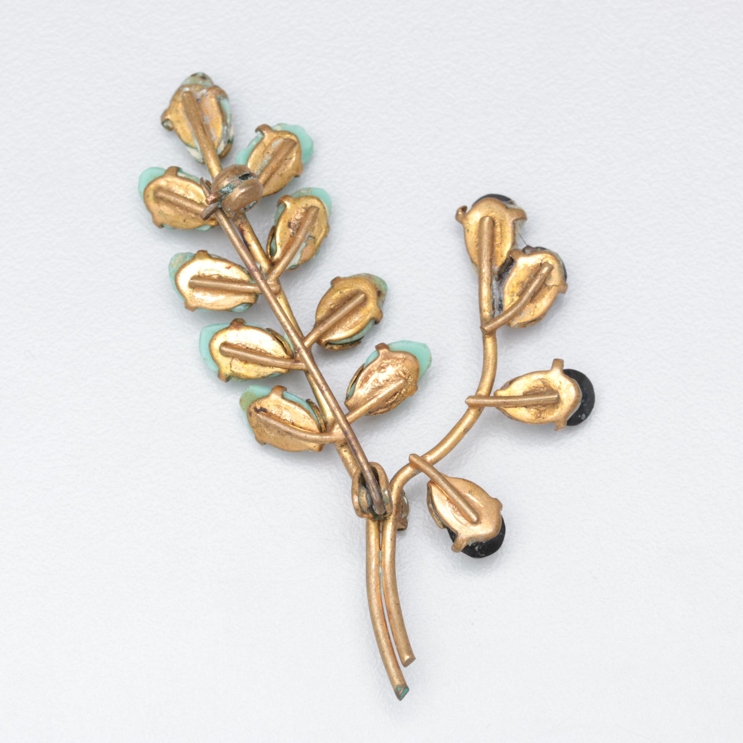 Collection of Vintage Victorian Floral Brooches including Poured, Pressed Glass