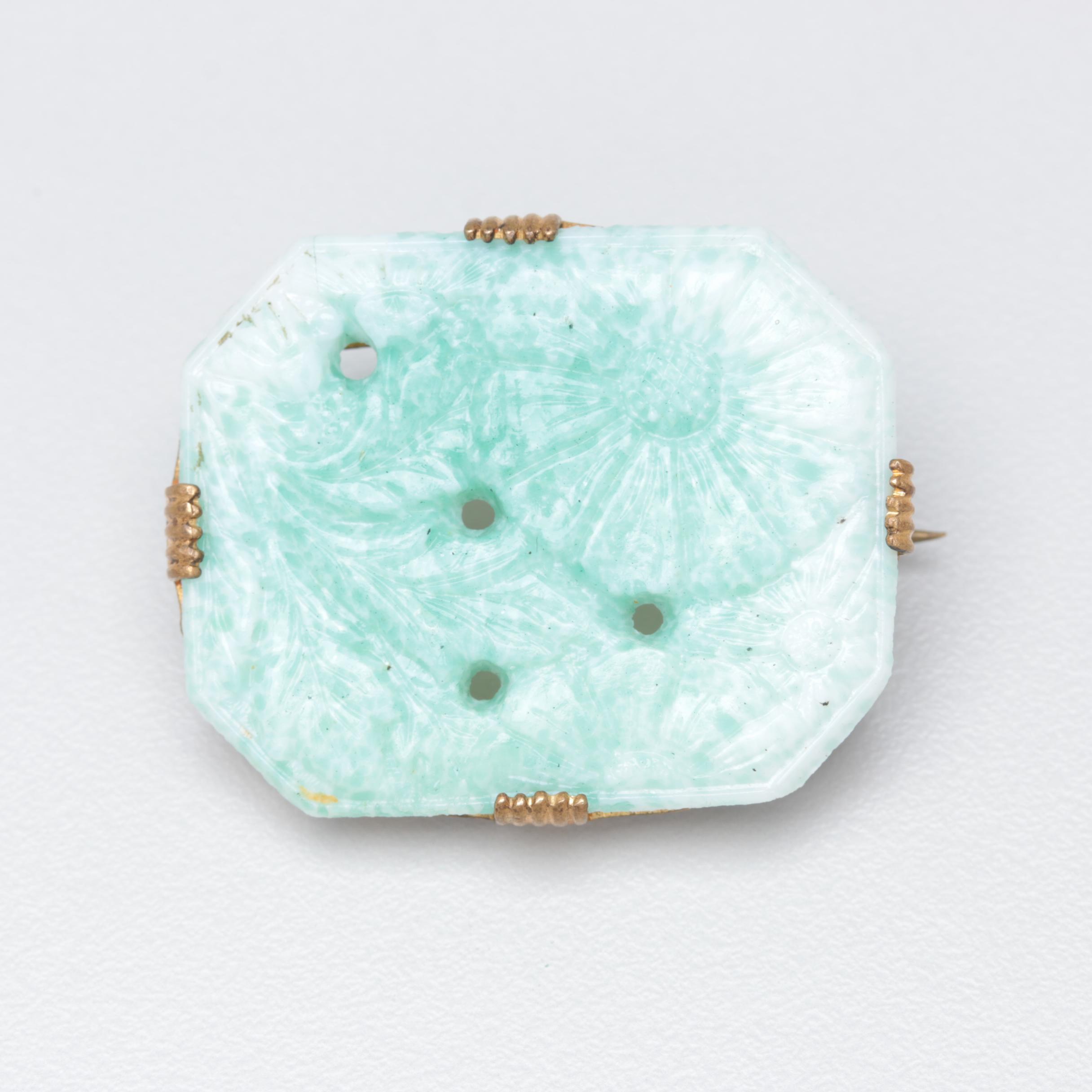 Collection of Vintage Victorian Floral Brooches including Poured, Pressed Glass