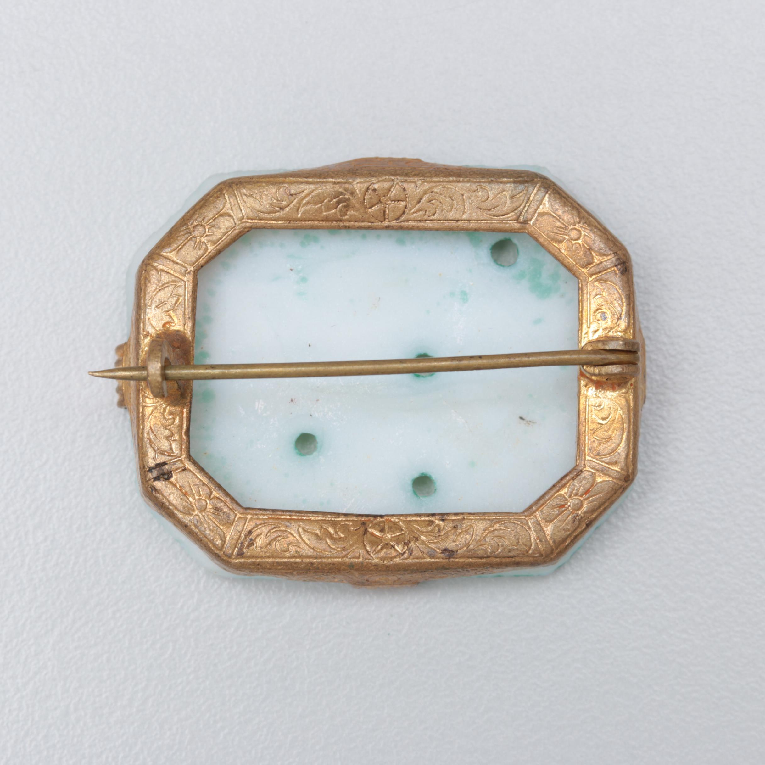 Collection of Vintage Victorian Floral Brooches including Poured, Pressed Glass