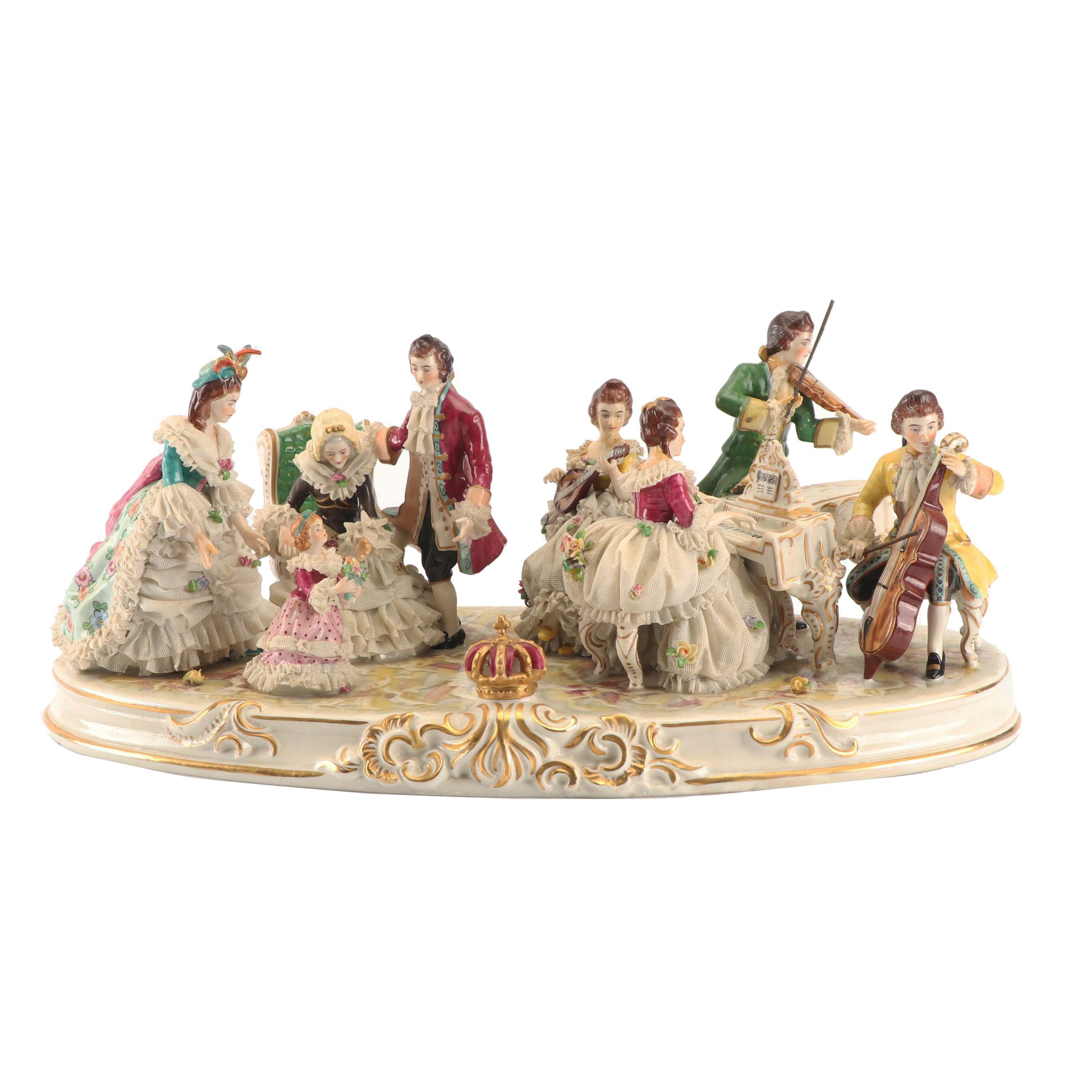 Muller Volkstedt Porcelain Tableau Centerpiece, Late 19th to Early 20th Century
