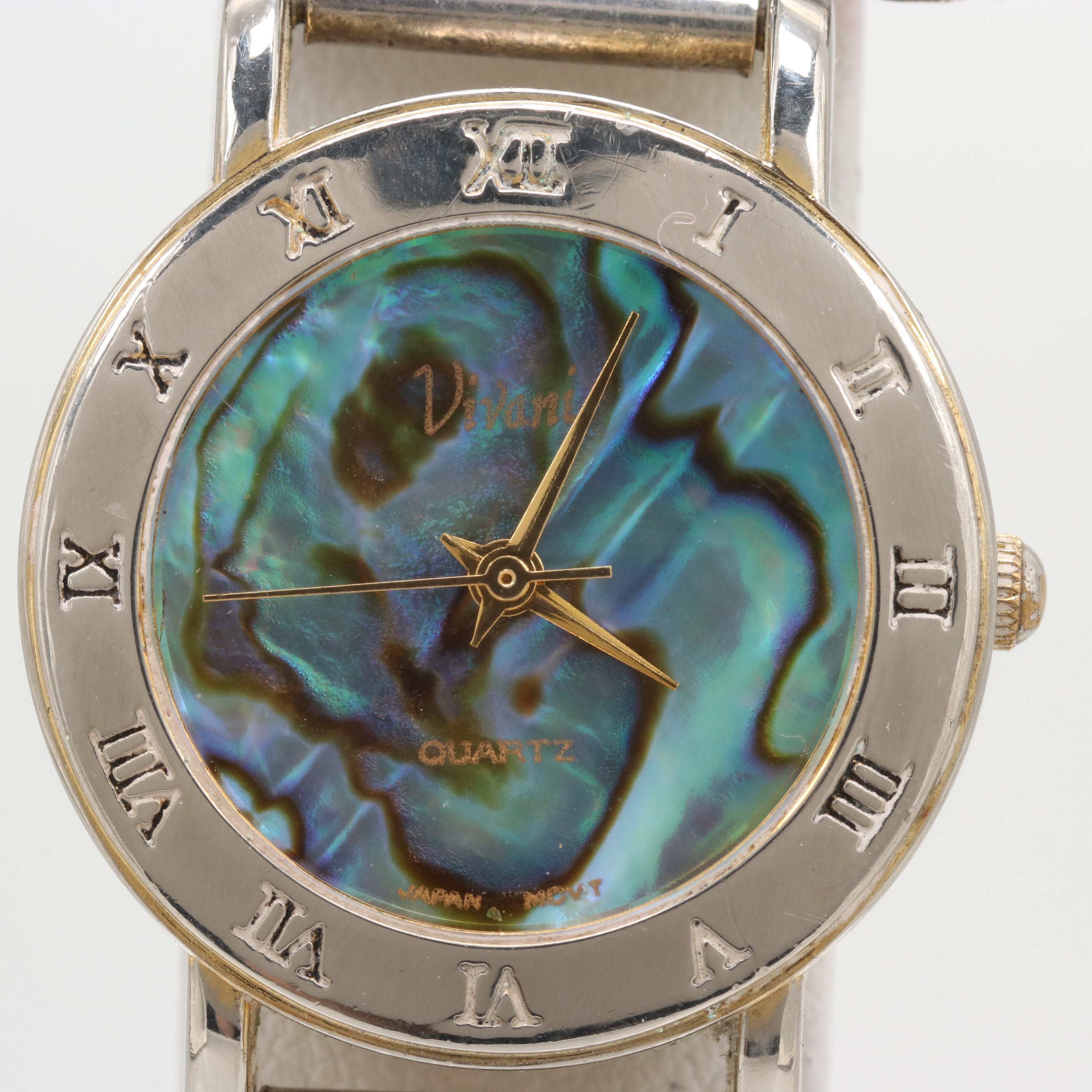 Vivani Quartz Watch With Southwestern Style Sterling Silver Turquoise Band