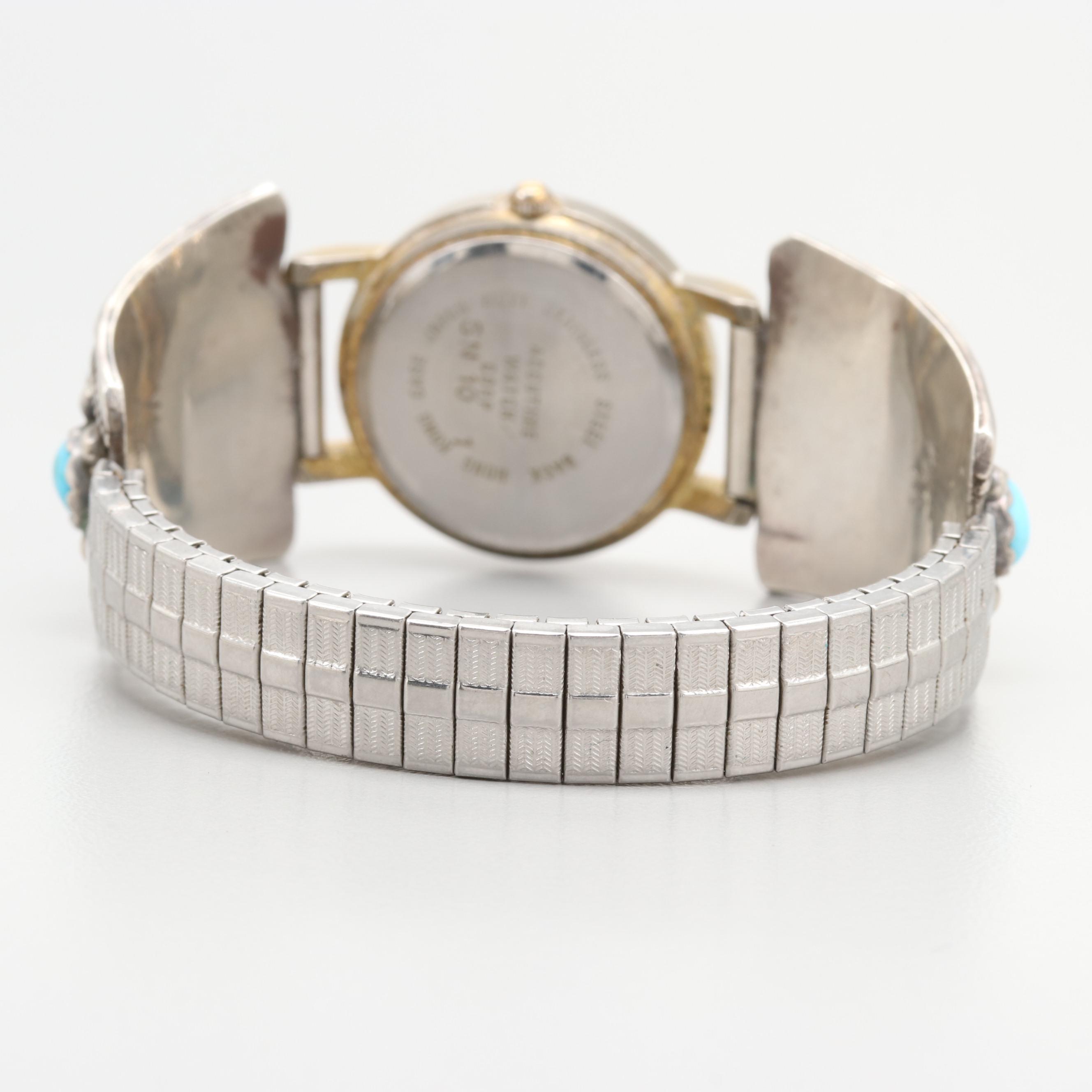 Vivani Quartz Watch With Southwestern Style Sterling Silver Turquoise Band