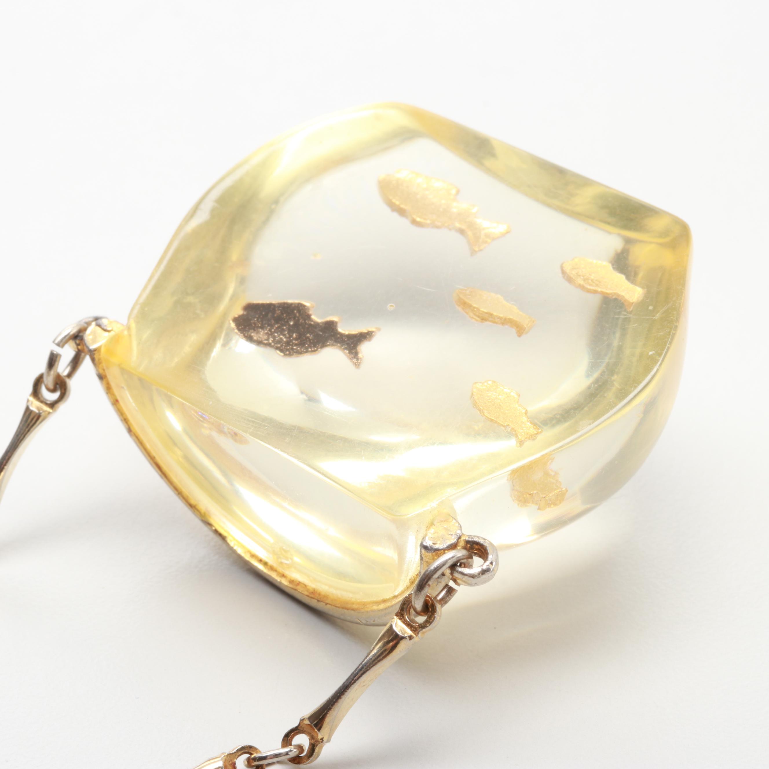 Gold Tone Acrylic Fishbowl Necklace