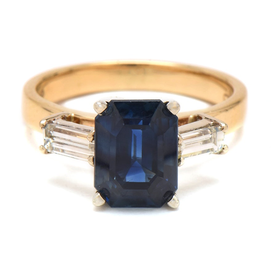 14K Yellow Gold 3.84 CT Sapphire and Diamond Ring with AGL Prestige Report