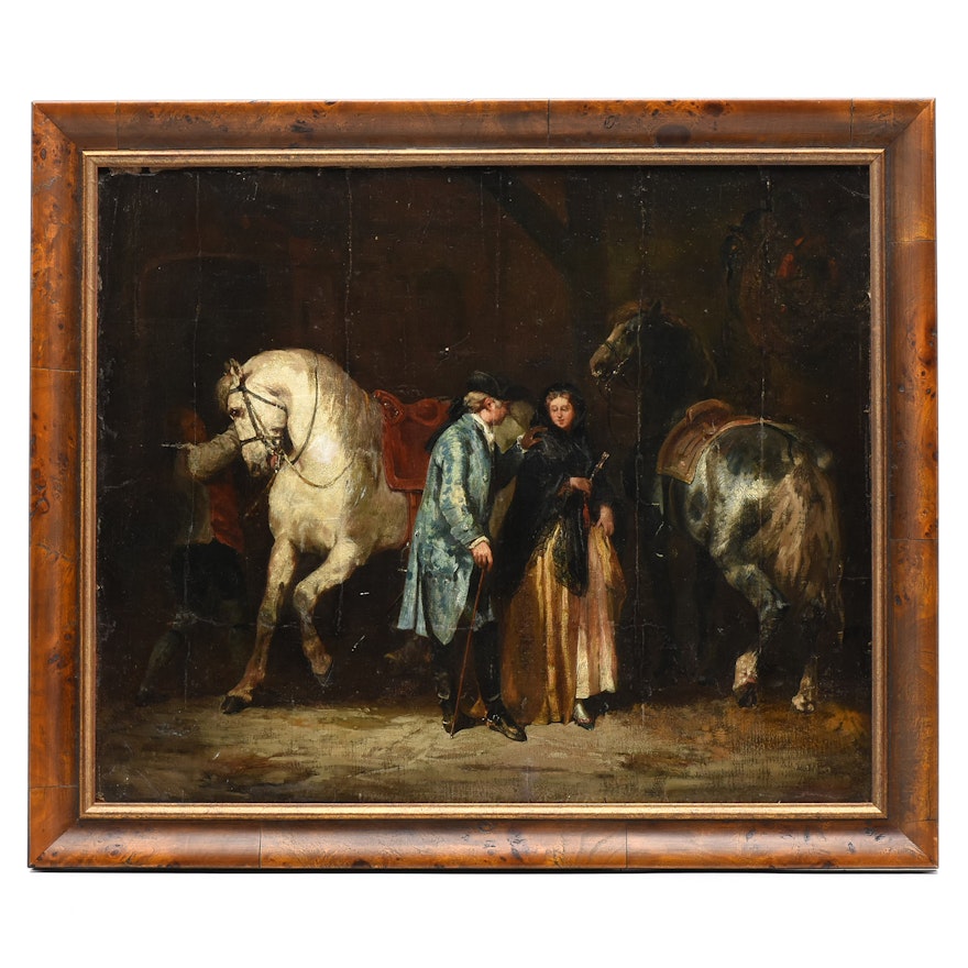 John Lewis Brown 1860 Oil Painting "Stately Couple with Stall"