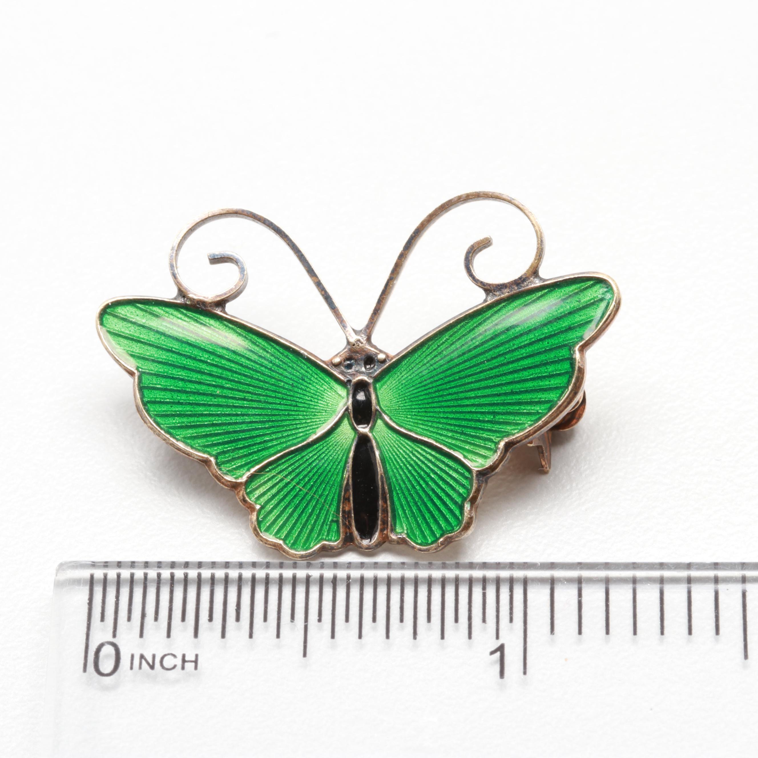 Sterling Silver Enamel Butterfly Necklace and Brooch Including David Andersen