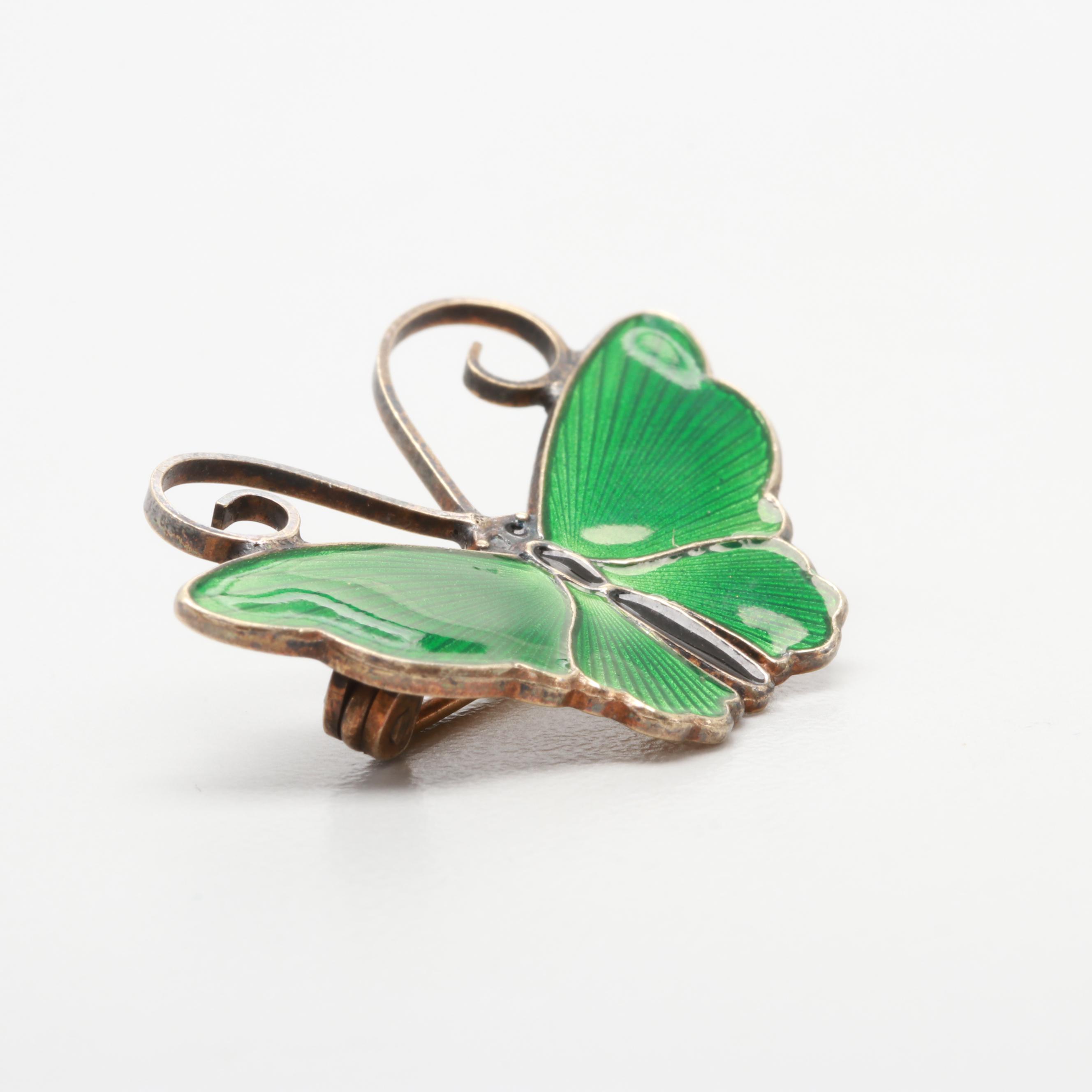 Sterling Silver Enamel Butterfly Necklace and Brooch Including David Andersen