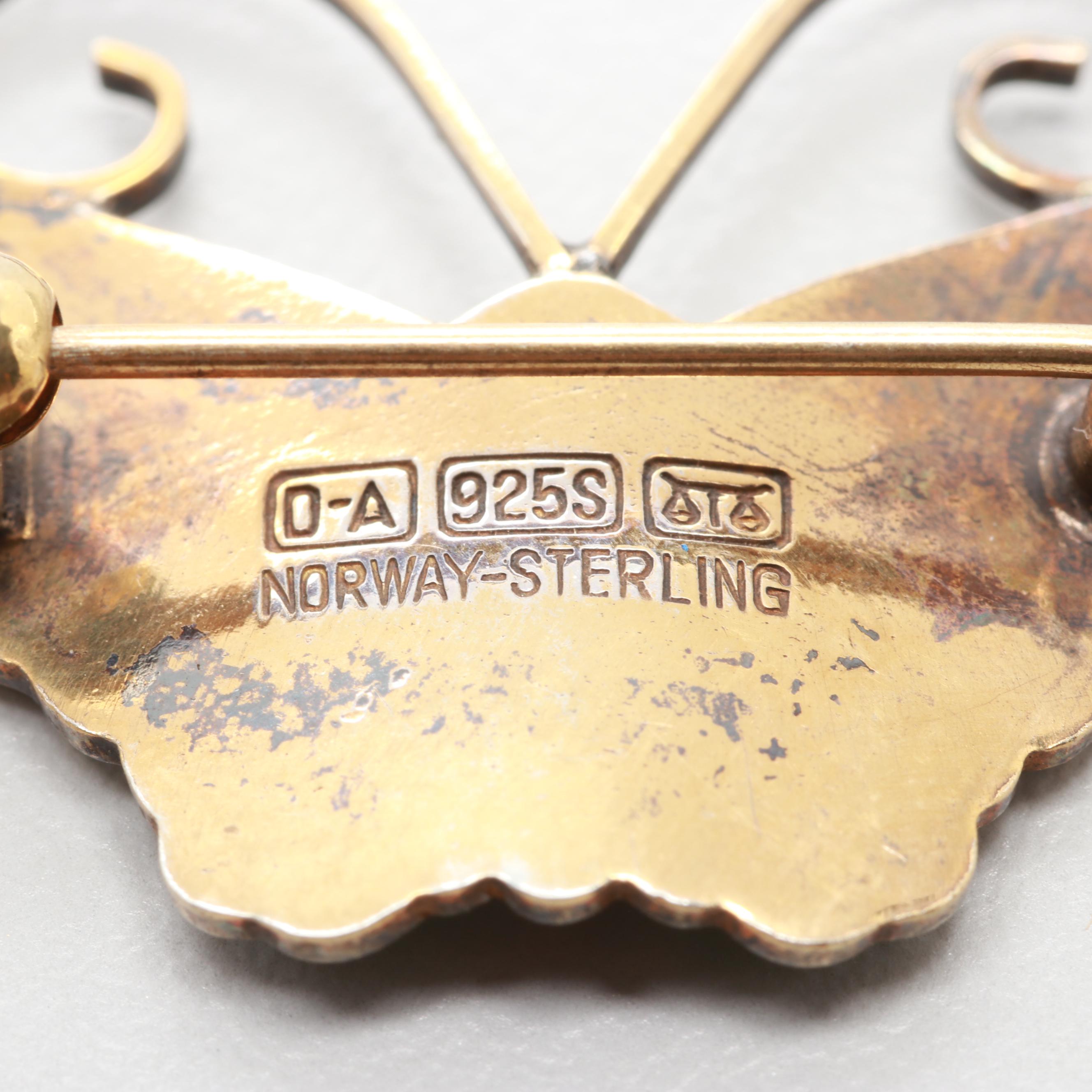 Sterling Silver Enamel Butterfly Necklace and Brooch Including David Andersen