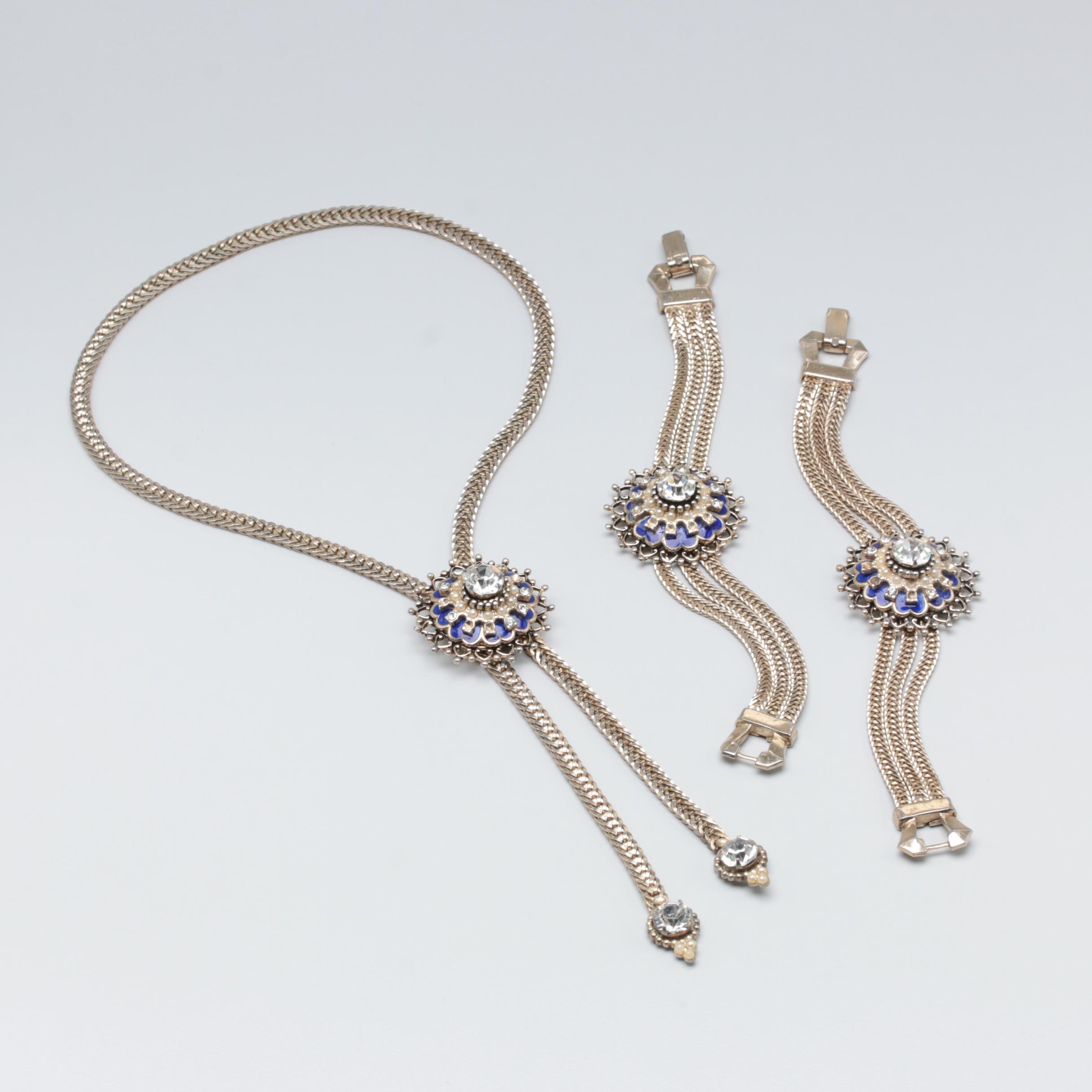 1960s Coro Rhinestone and Enamel Necklace and Bracelets