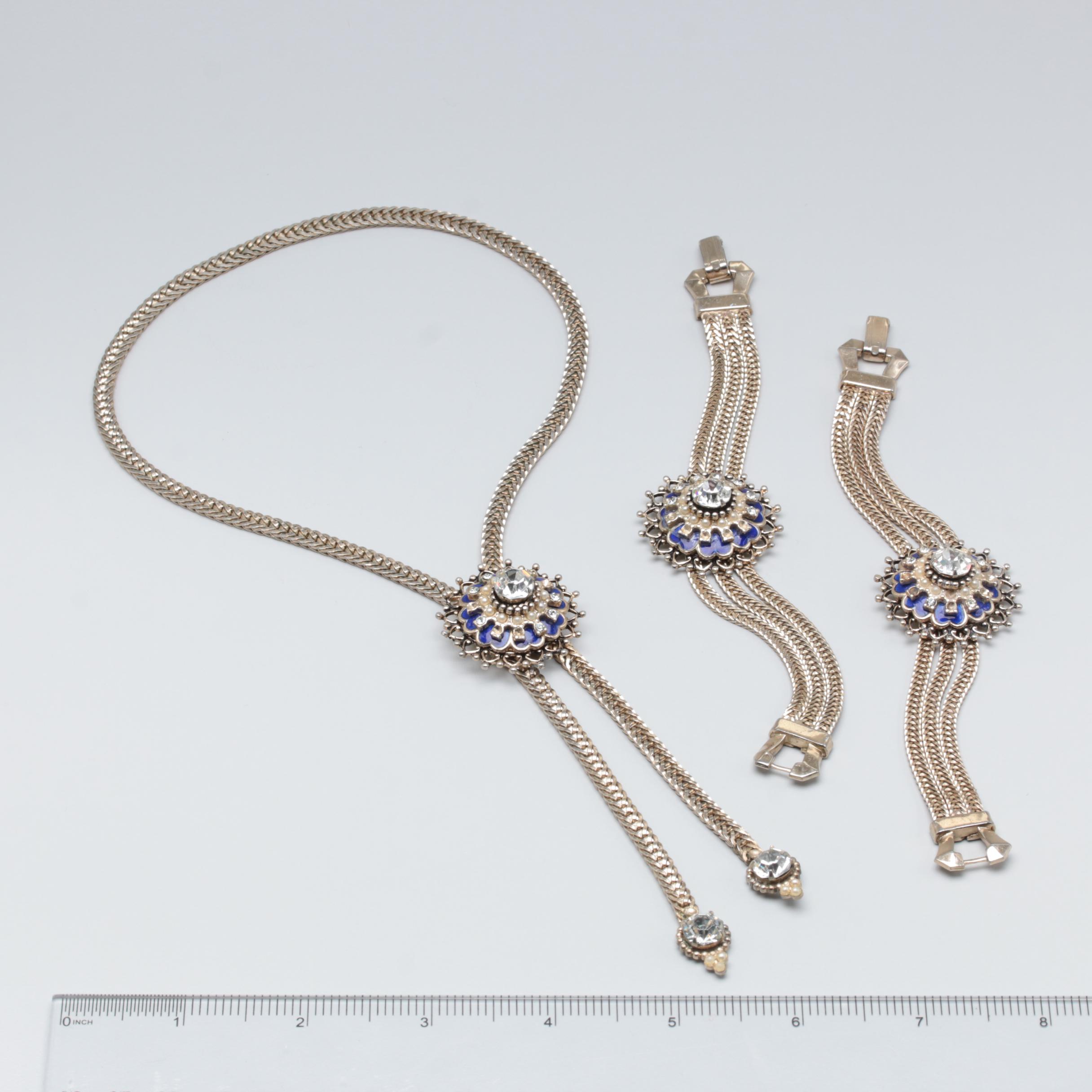 1960s Coro Rhinestone and Enamel Necklace and Bracelets