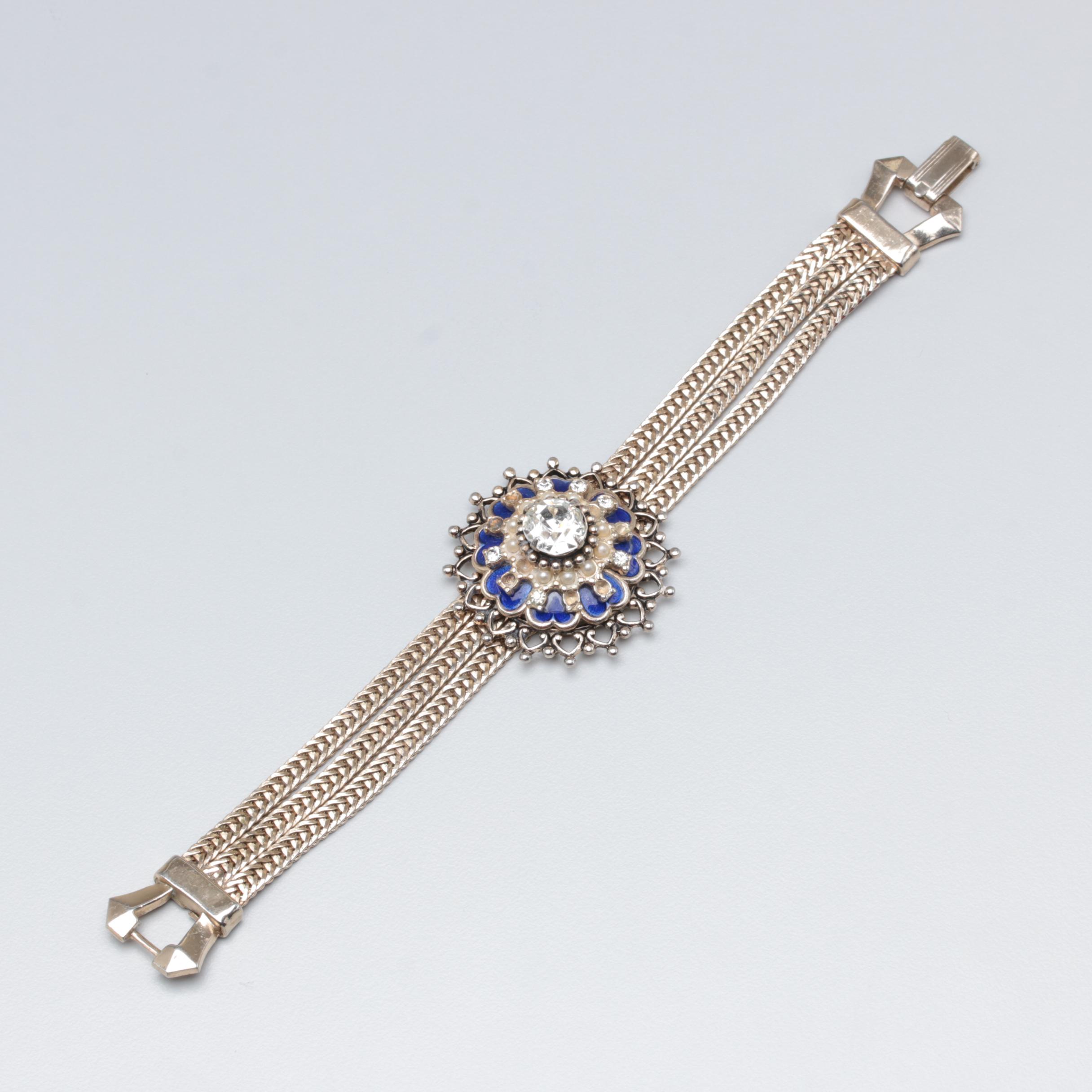 1960s Coro Rhinestone and Enamel Necklace and Bracelets