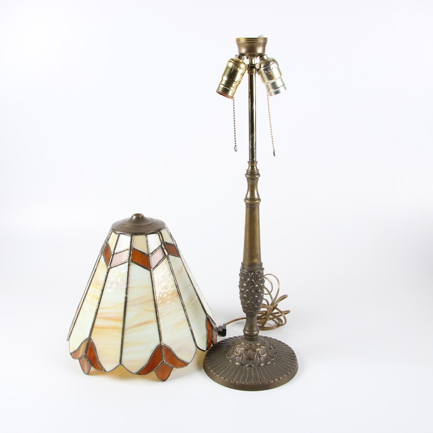 Table Lamp with Slag Glass Shade, Mid to Late 20th Century