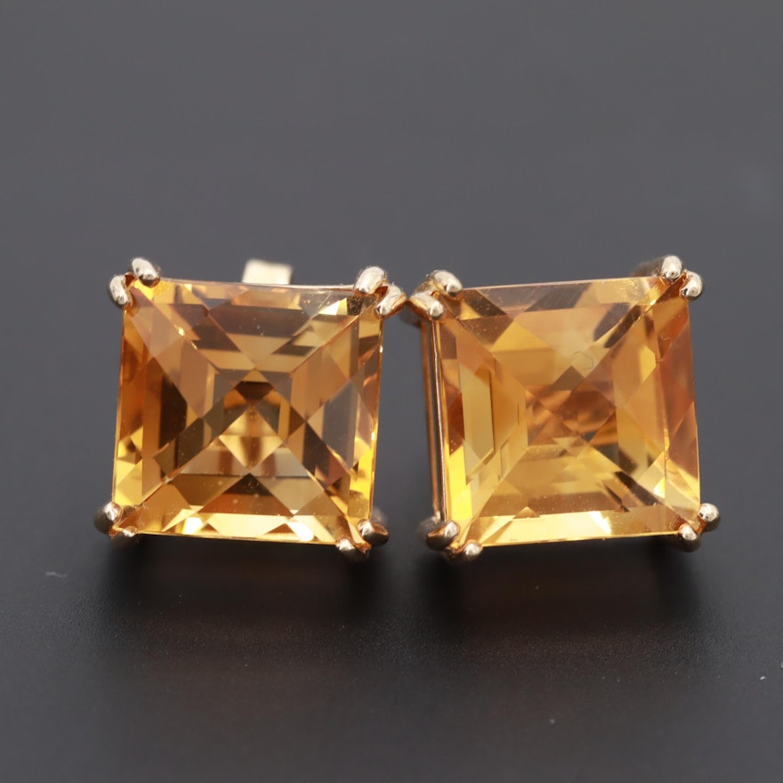 14K Yellow Gold Citrine Stud Earrings