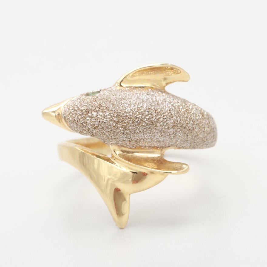 14K Gold and Emerald Dolphin Ring