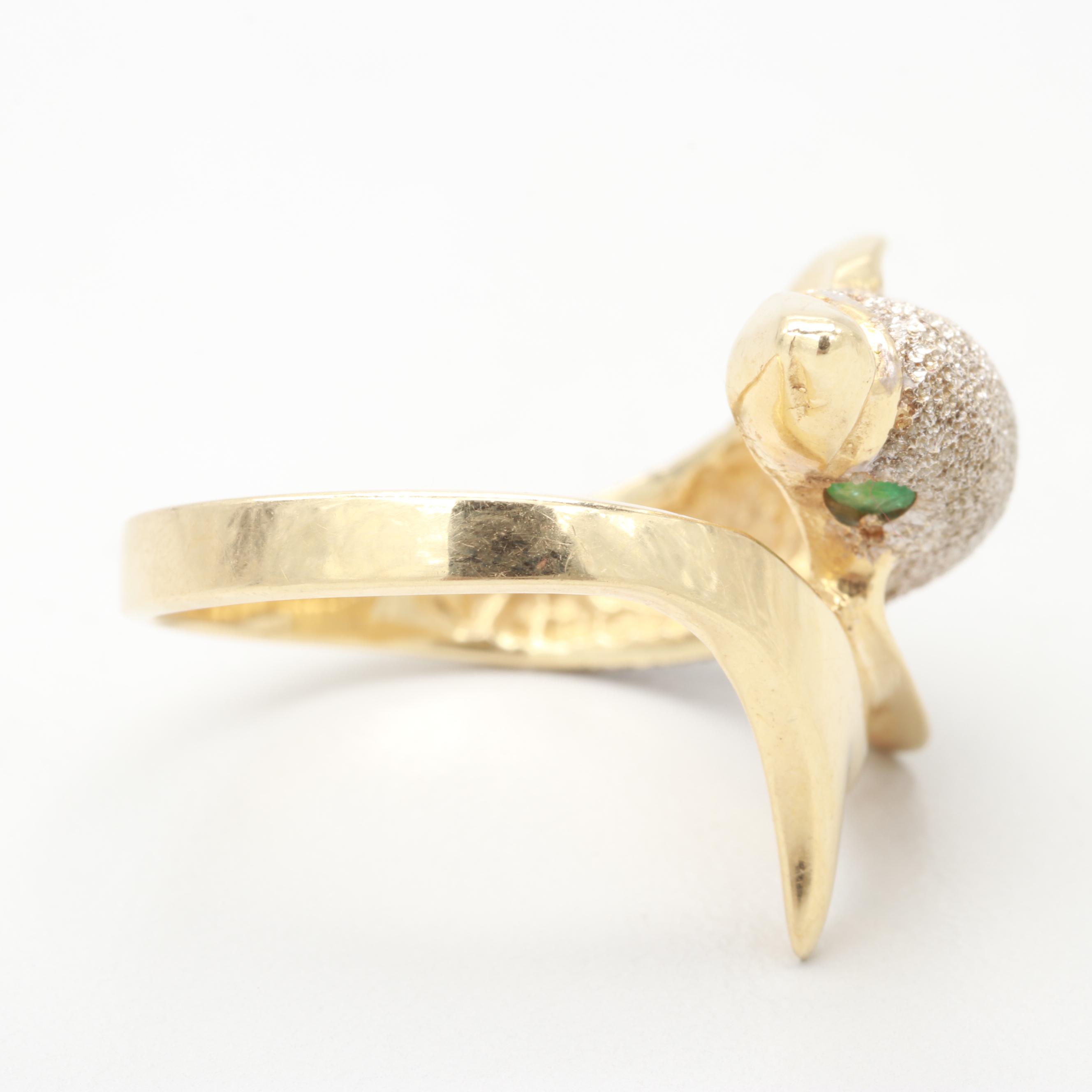 14K Gold and Emerald Dolphin Ring