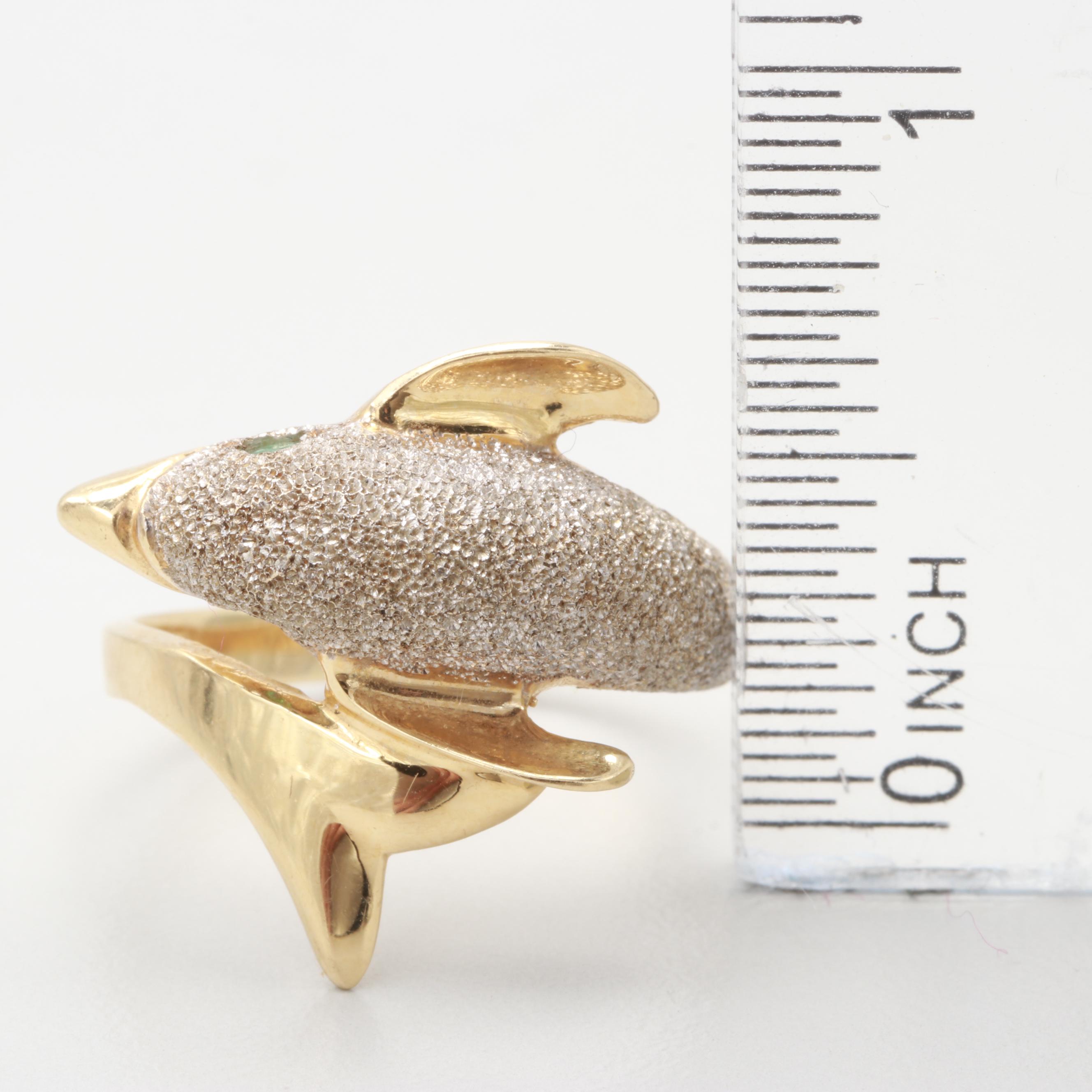 14K Gold and Emerald Dolphin Ring