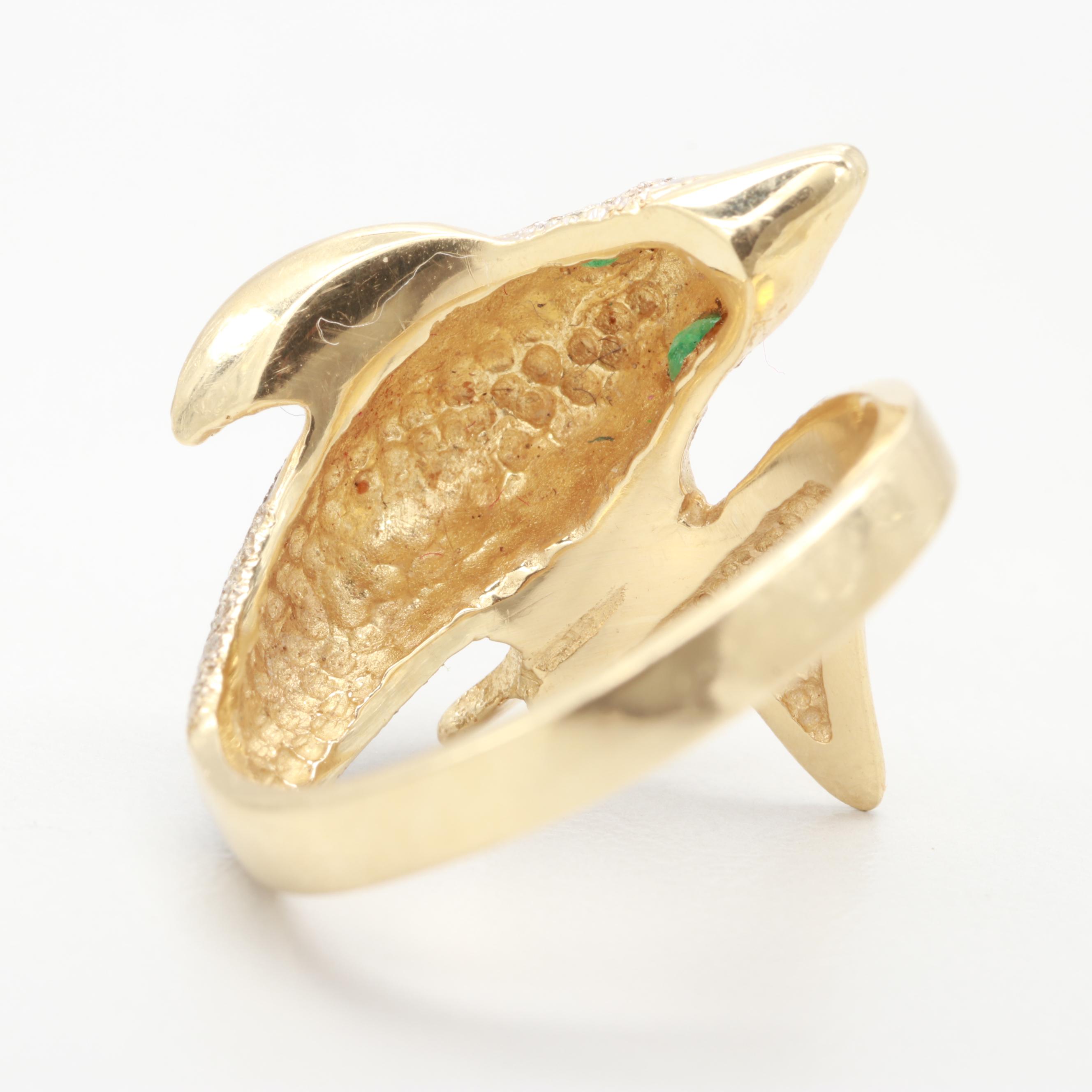 14K Gold and Emerald Dolphin Ring