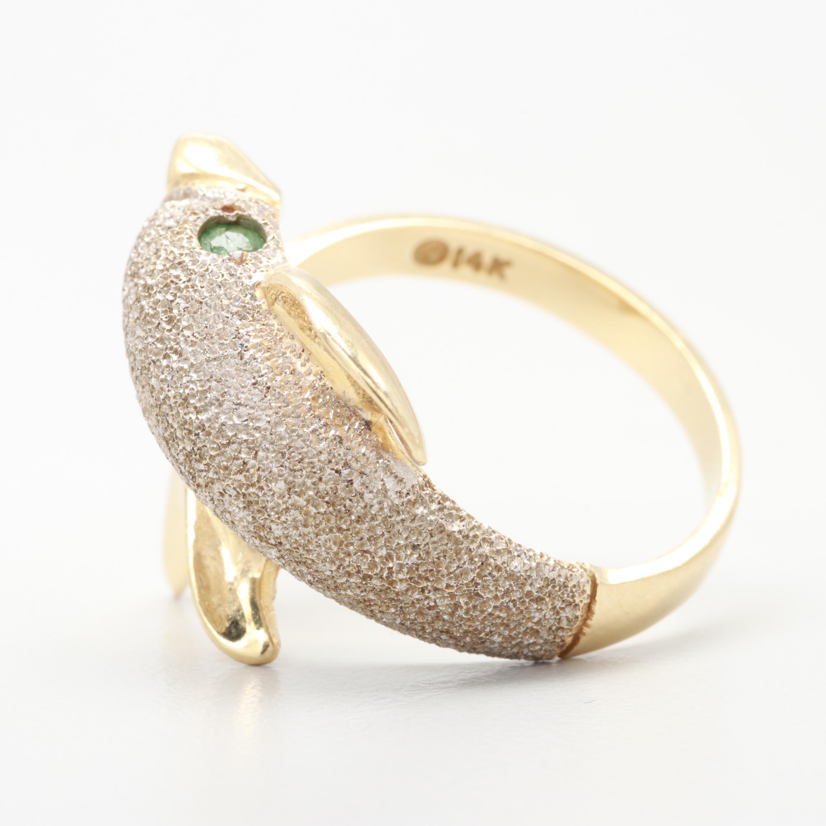 14K Gold and Emerald Dolphin Ring