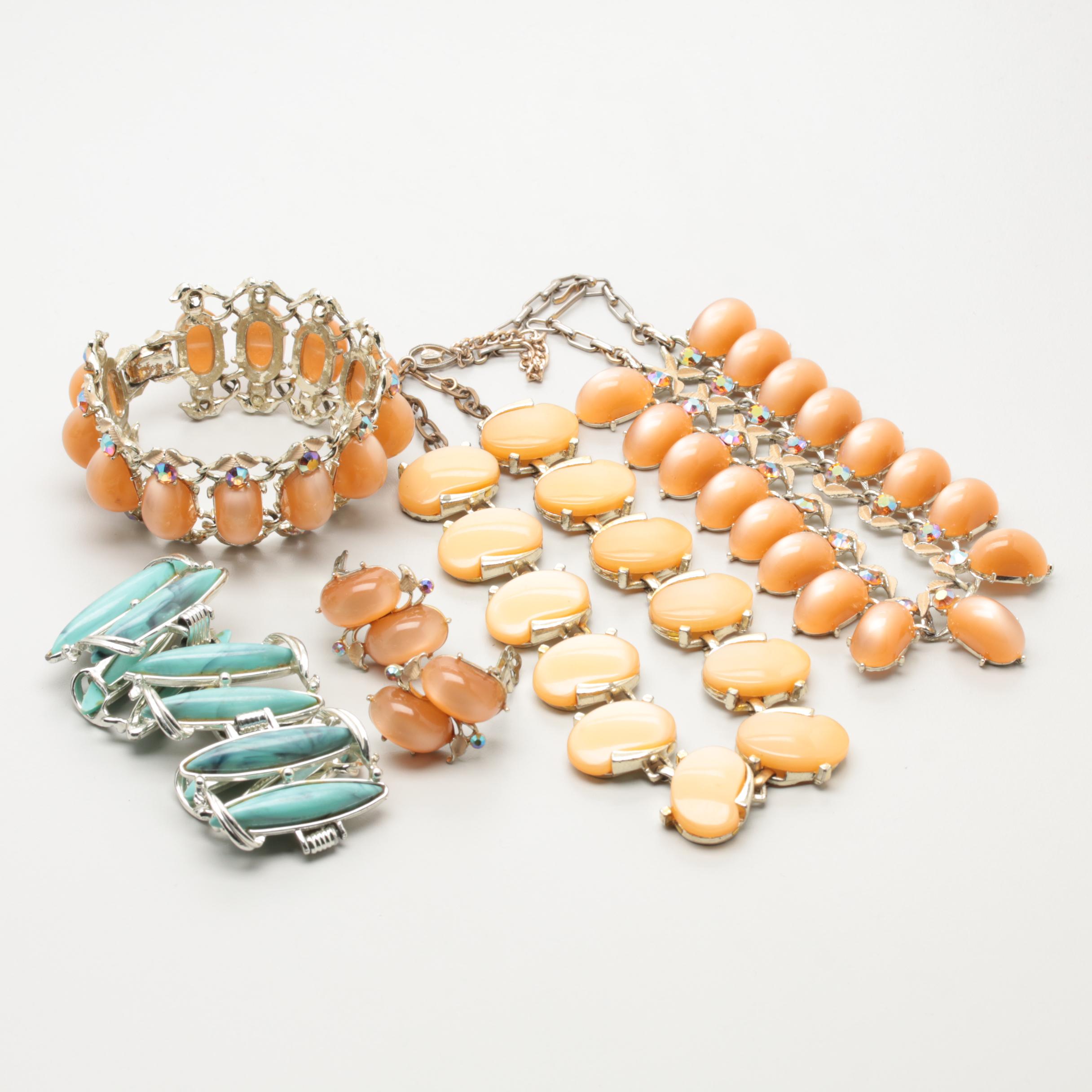 1960s Acrylic Parure and Bracelets Including Opalized, Speckled