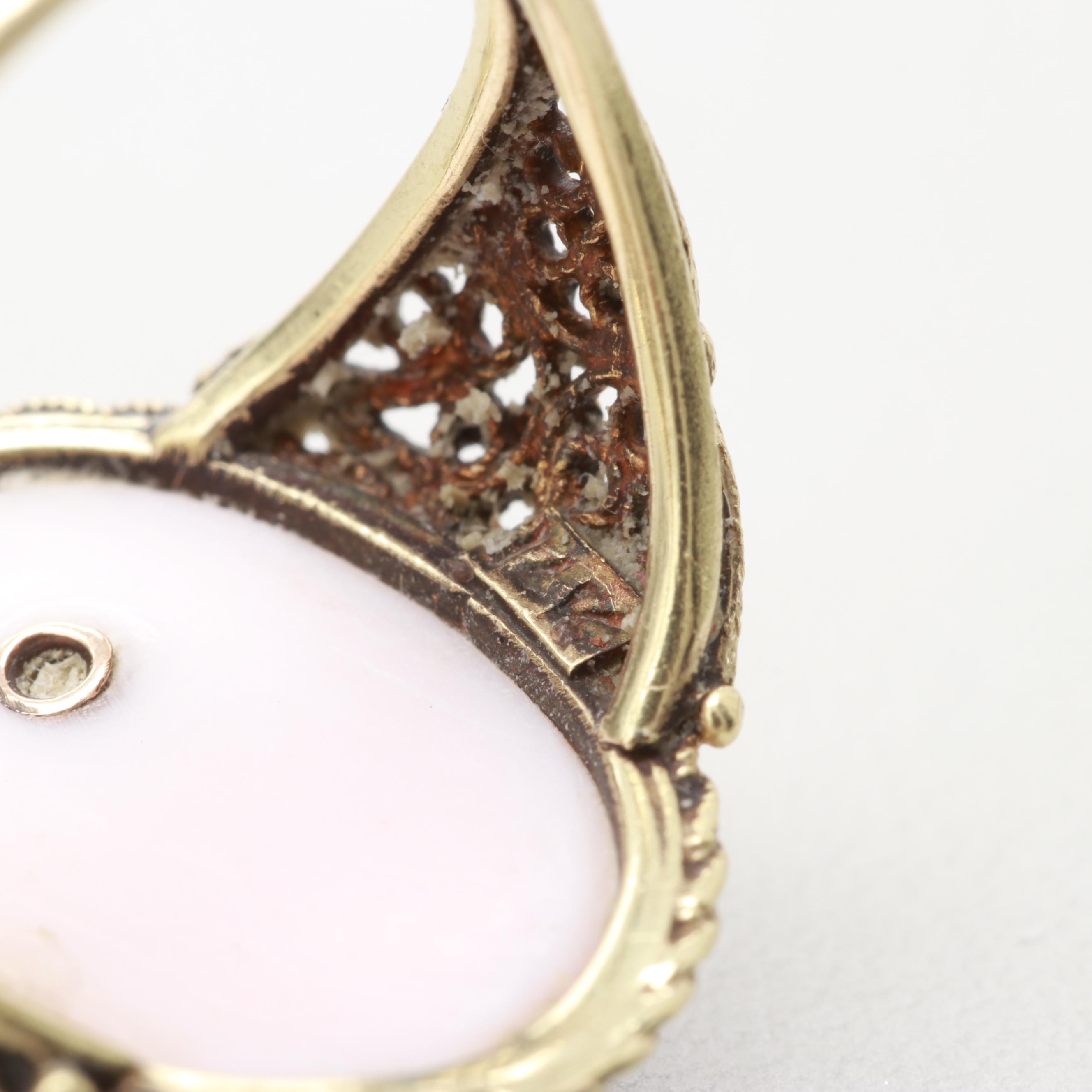Antique Victorian Gold, Shell Cameo with  Diamond Accent Ring