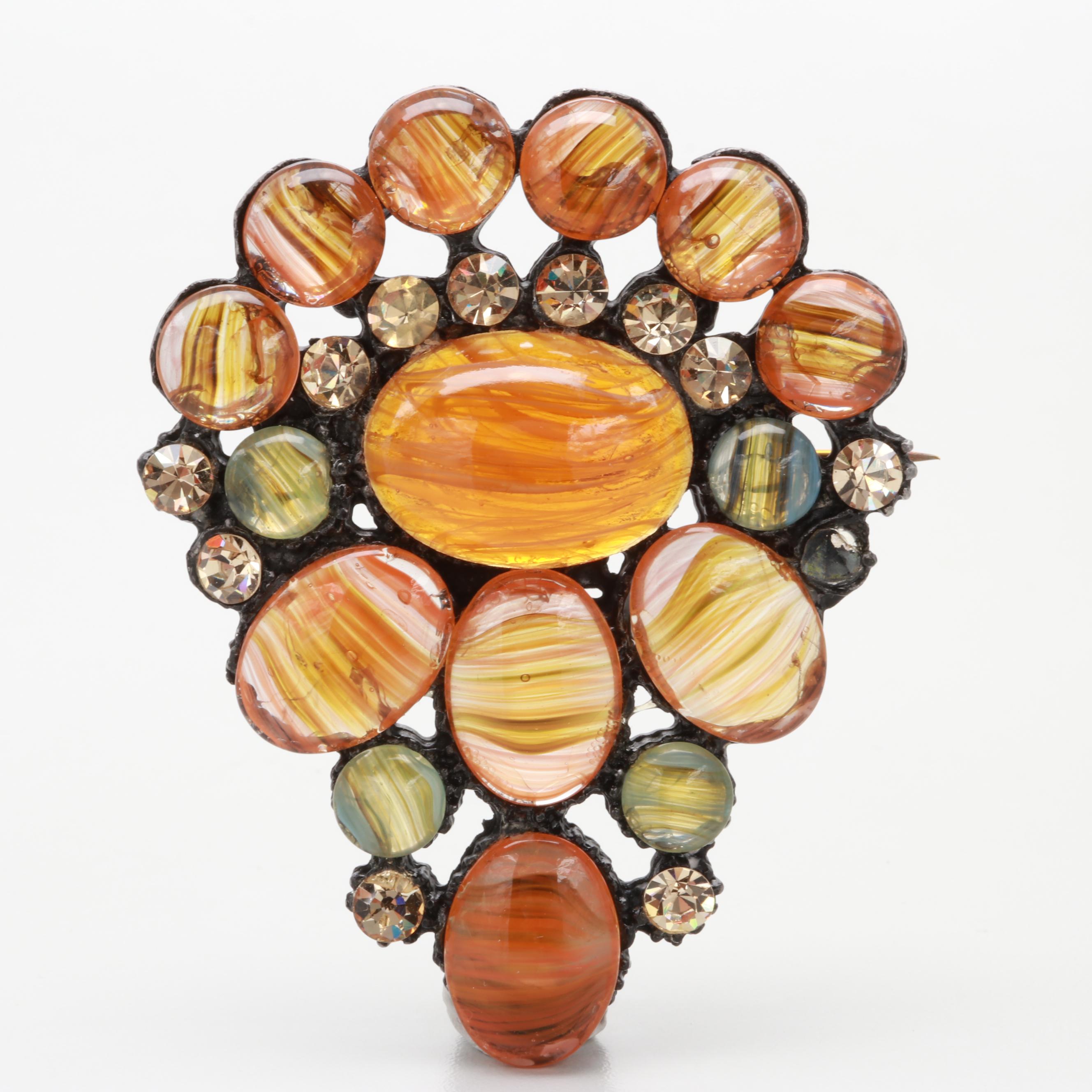 1930s Oversized Poured Glass Cabochon Brooch