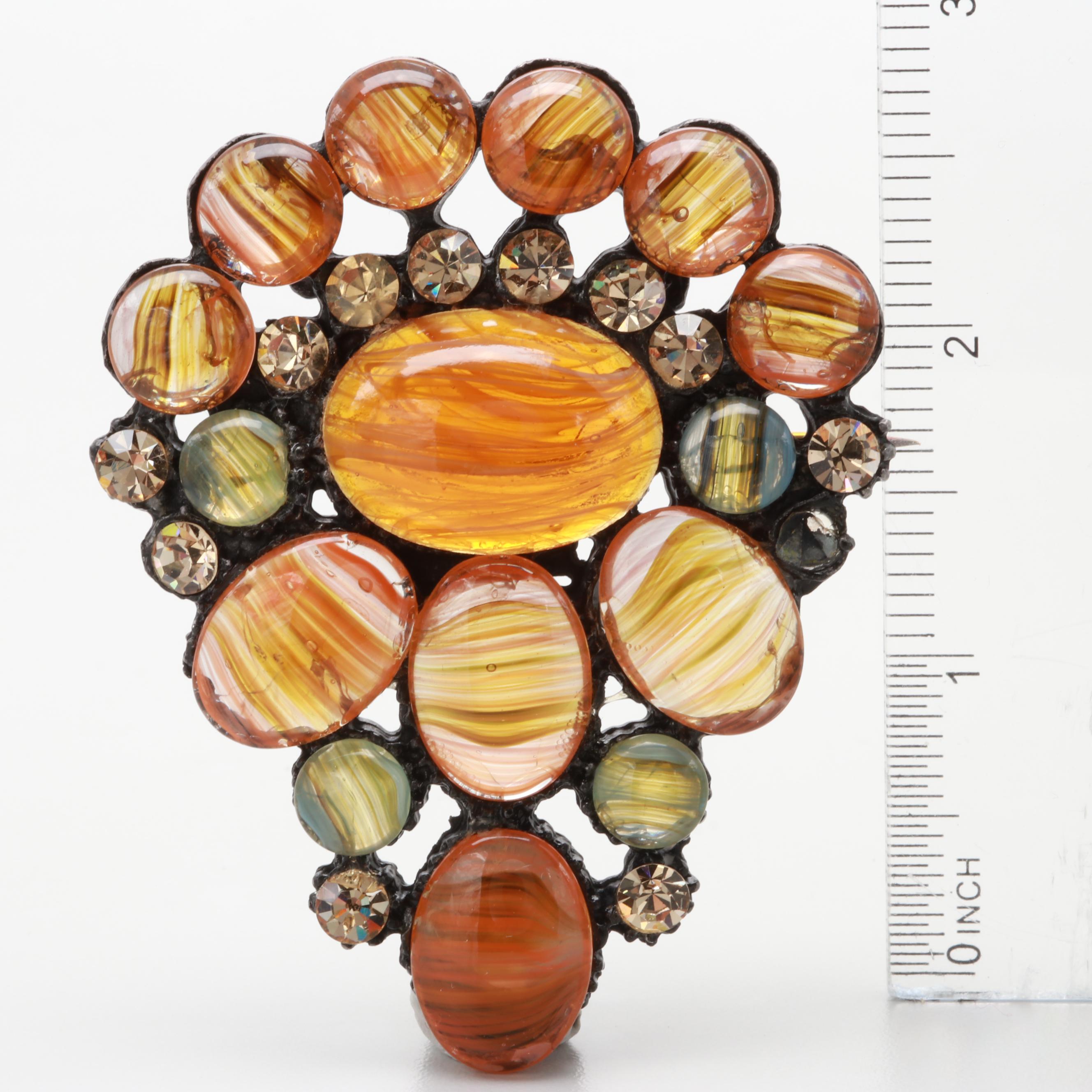 1930s Oversized Poured Glass Cabochon Brooch