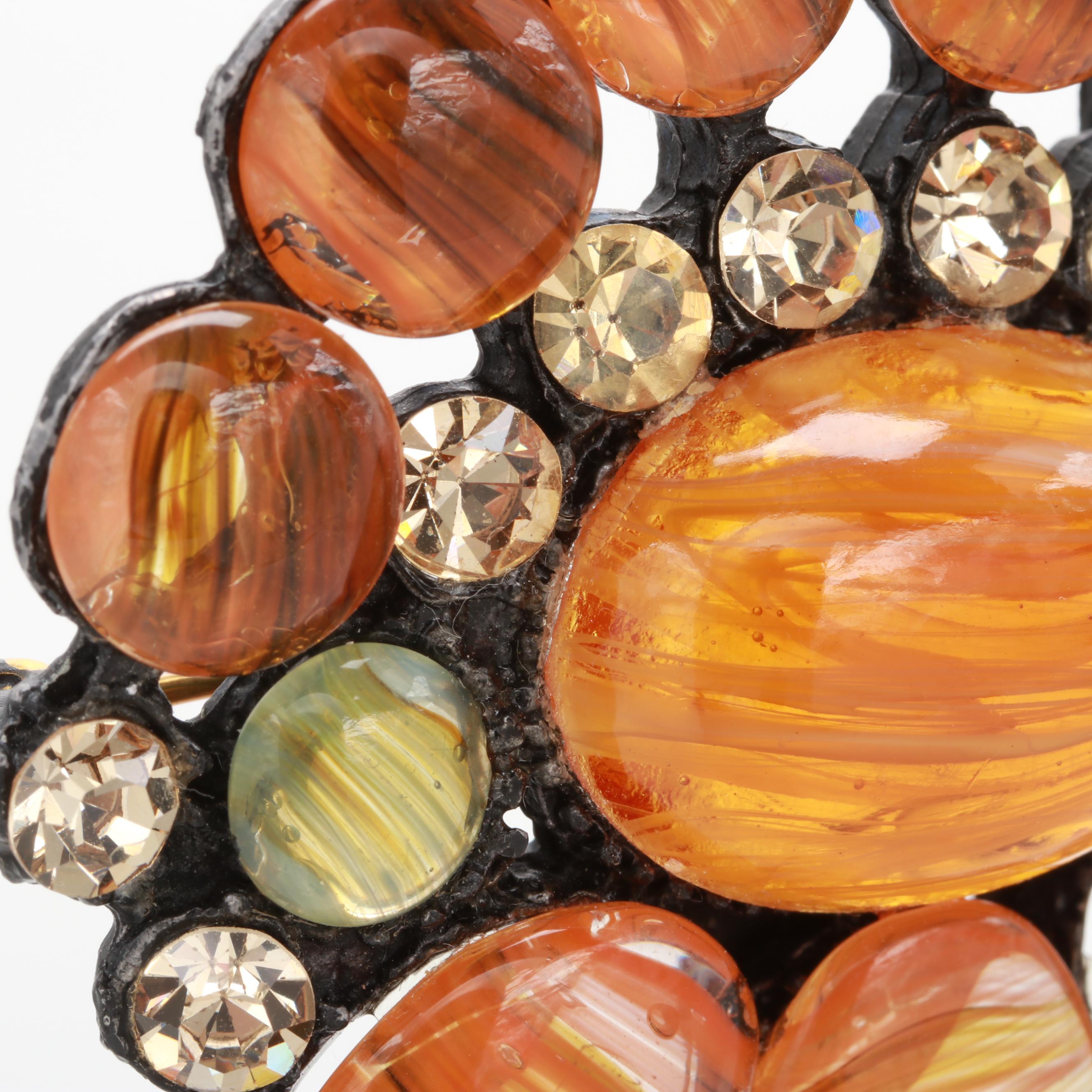 1930s Oversized Poured Glass Cabochon Brooch