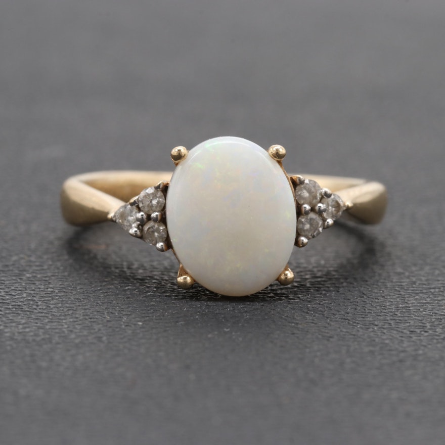 14K Yellow Gold Opal and Diamond Ring