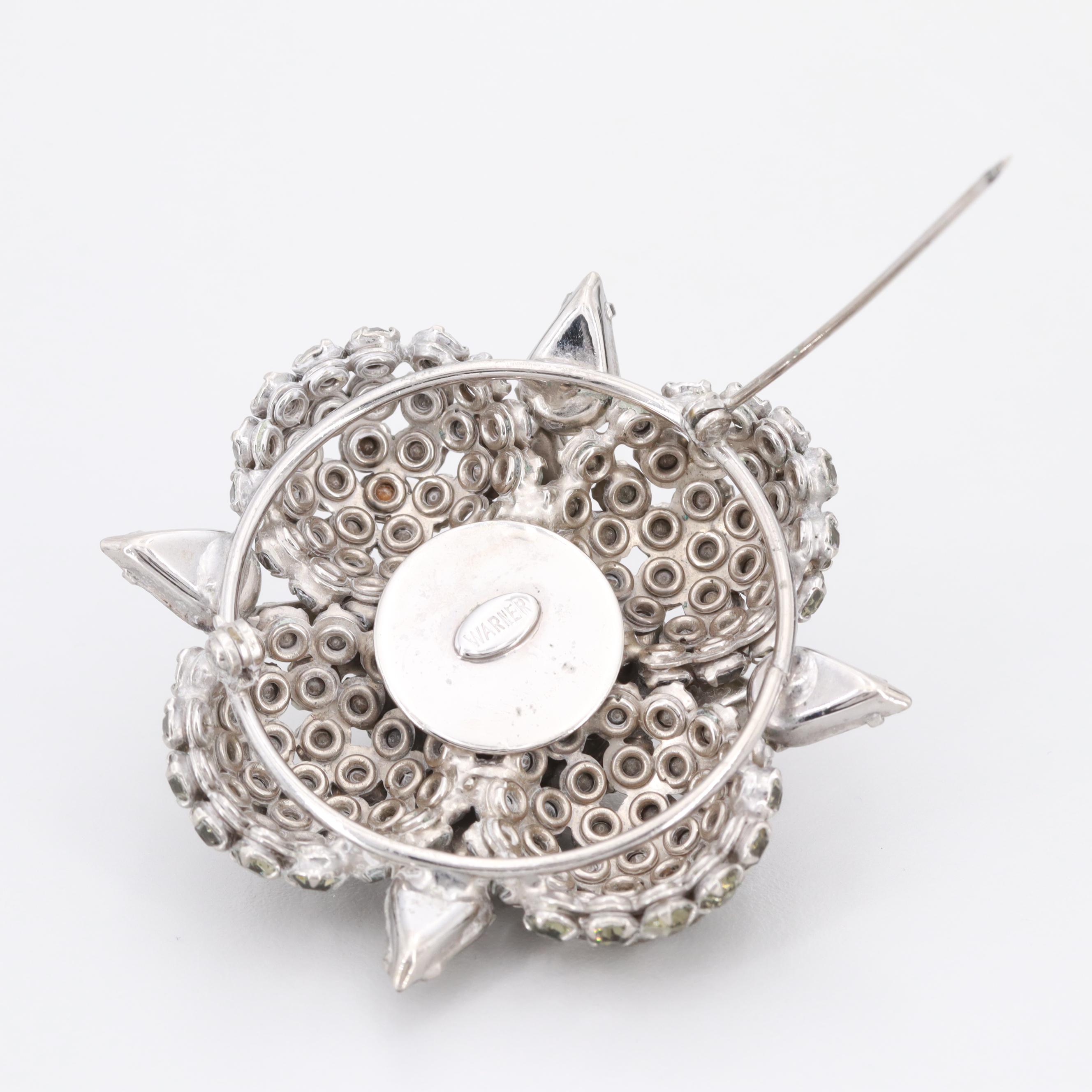 Oversized Mid Century Warner Rhinestone Brooch