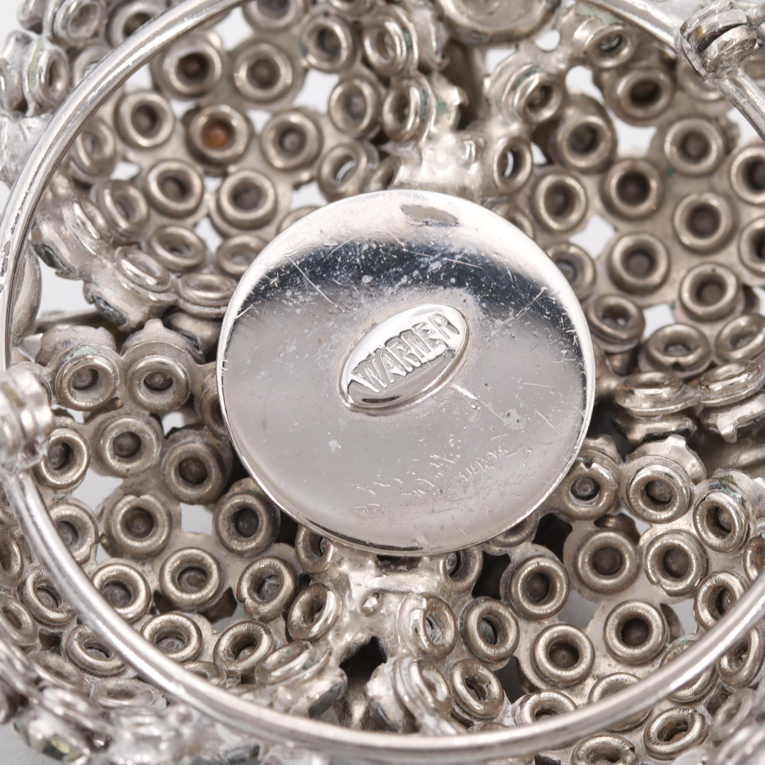 Oversized Mid Century Warner Rhinestone Brooch