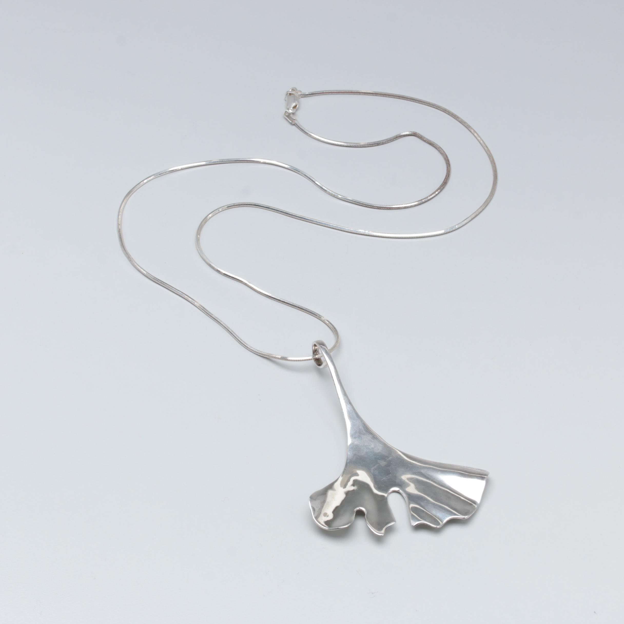 Robert Lee Morris RLM Sterling Silver Ginko Leaf Necklace