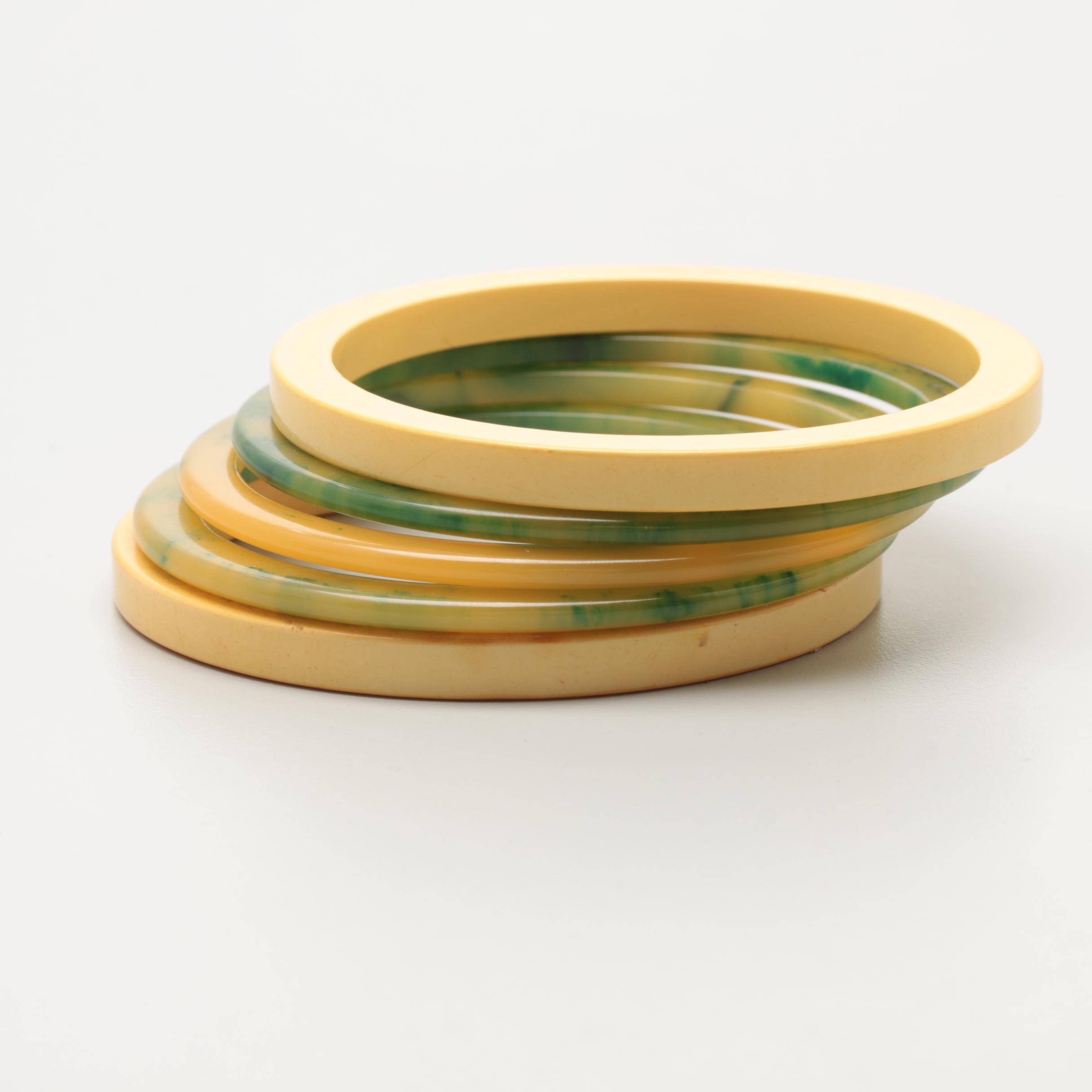 1940s Bakelite Collection Including Bracelets, Pendant and Clips