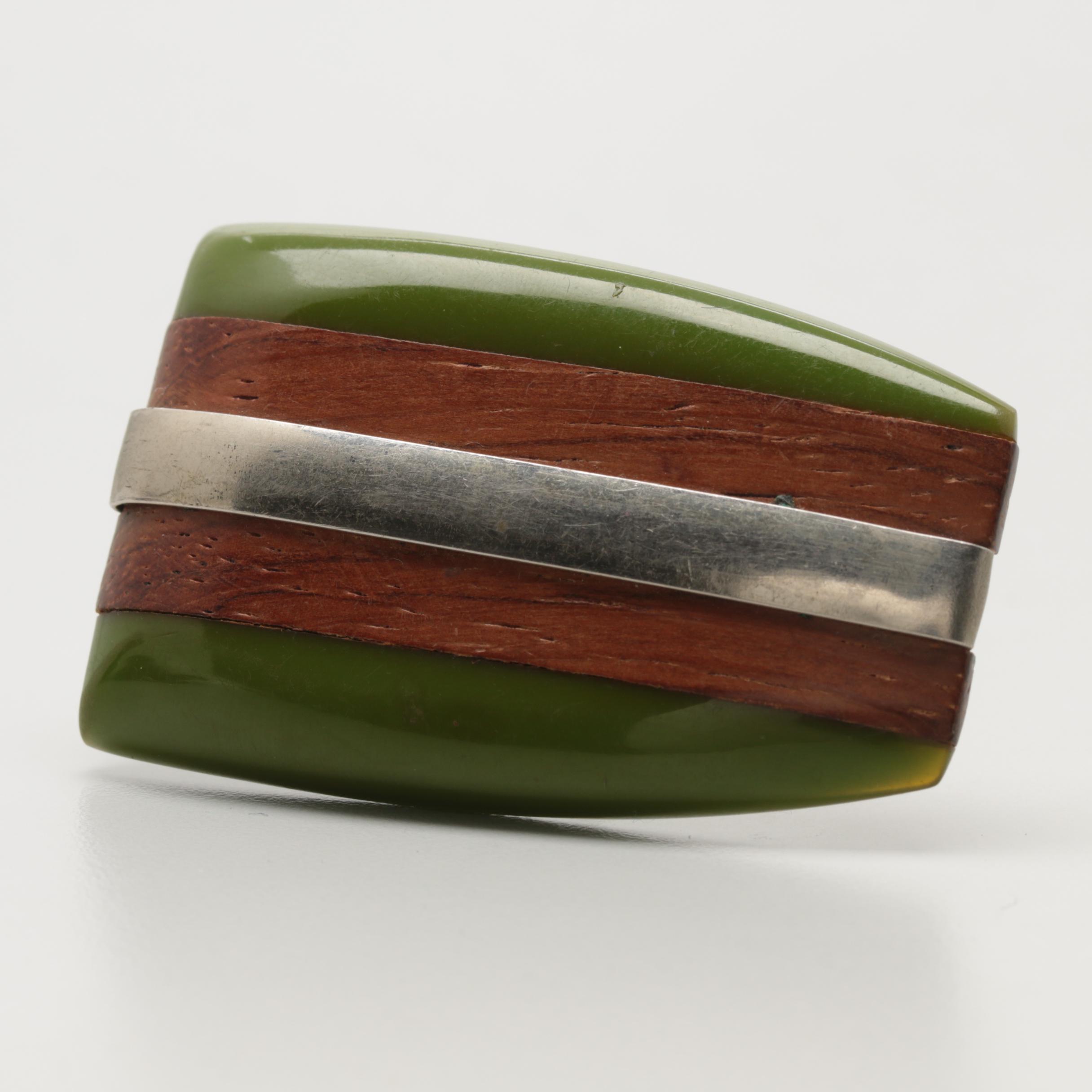 1940s Bakelite Collection Including Bracelets, Pendant and Clips