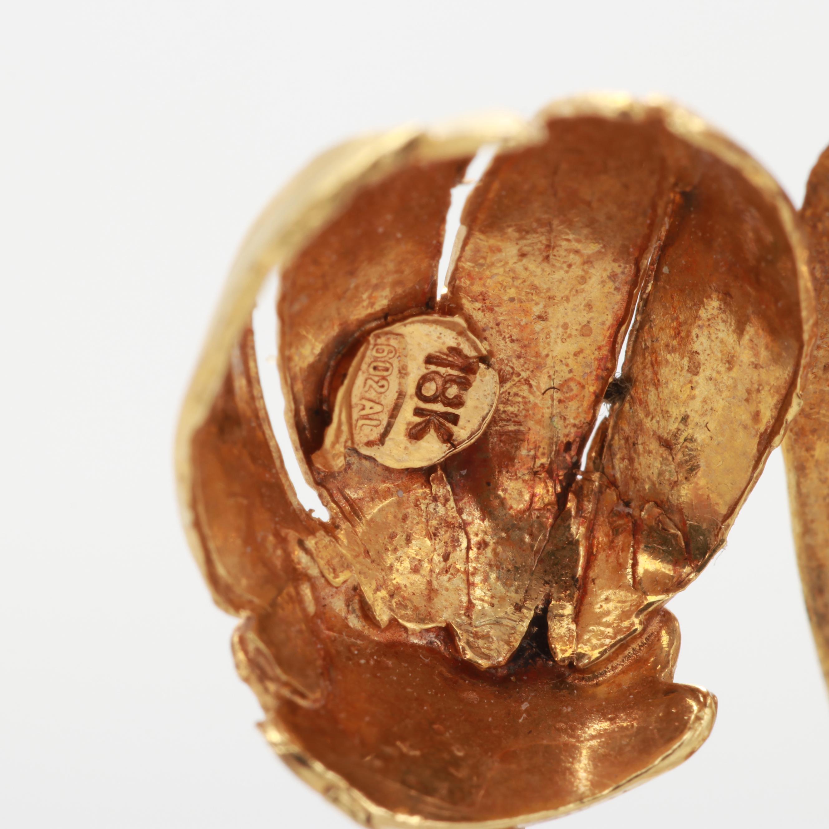 18K Yellow Gold Mid Century Snowbell Brooch with Turquoise Detail