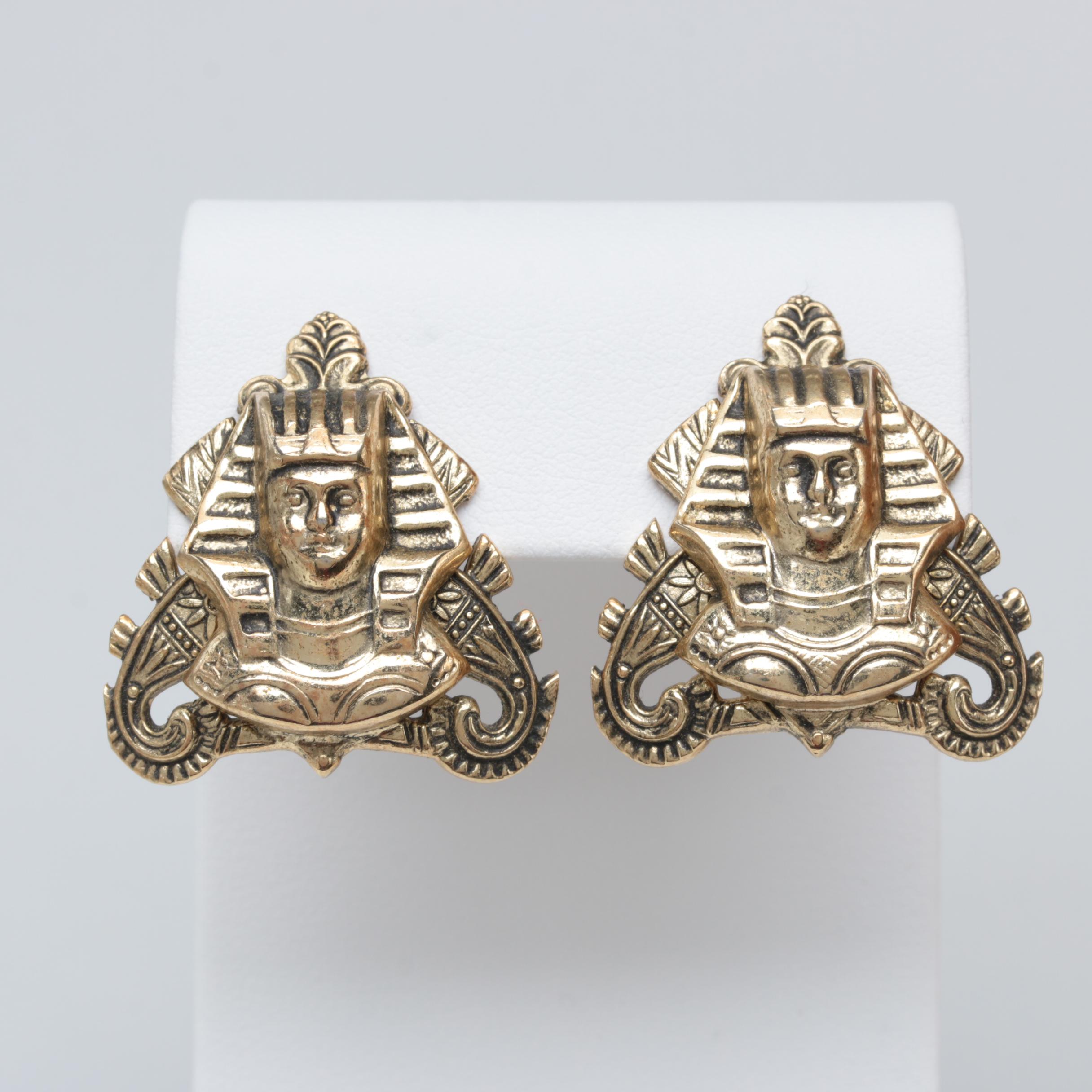 1970s Whiting and Davis Egyptian Revival King Tut and Sphinx Jewelry Set