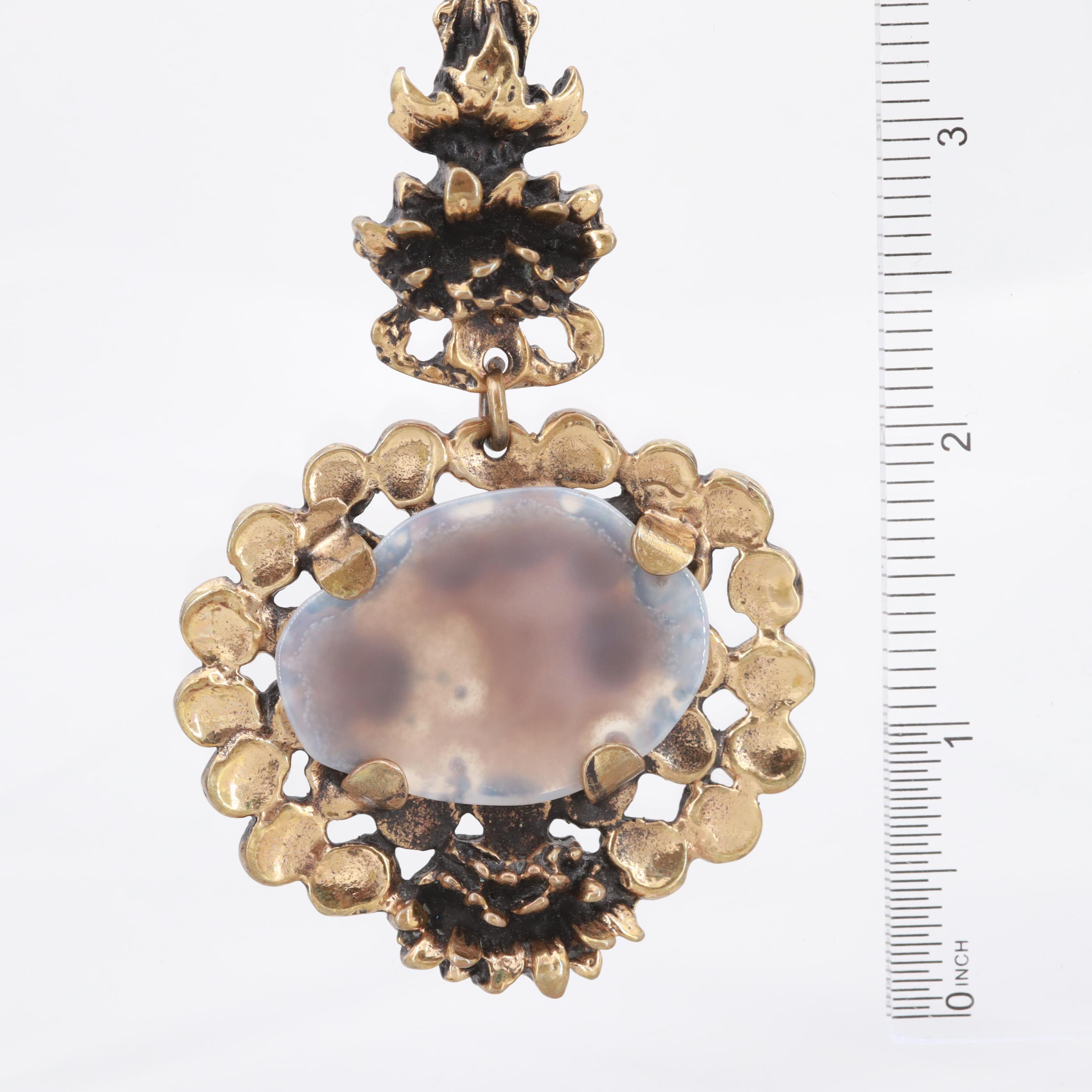 1970s Brutalist S. Sarpaneva Finland Agate Lotus Necklace