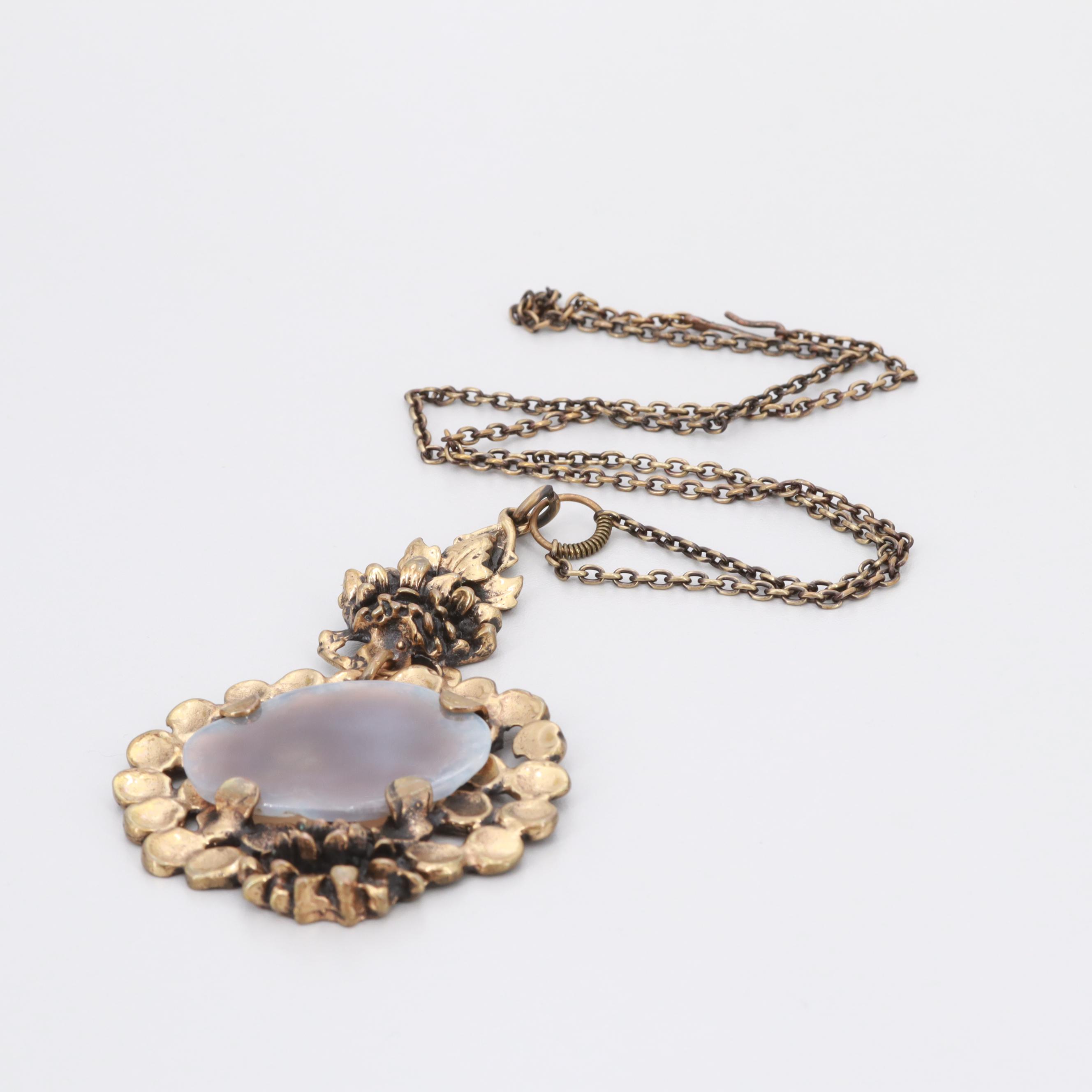 1970s Brutalist S. Sarpaneva Finland Agate Lotus Necklace