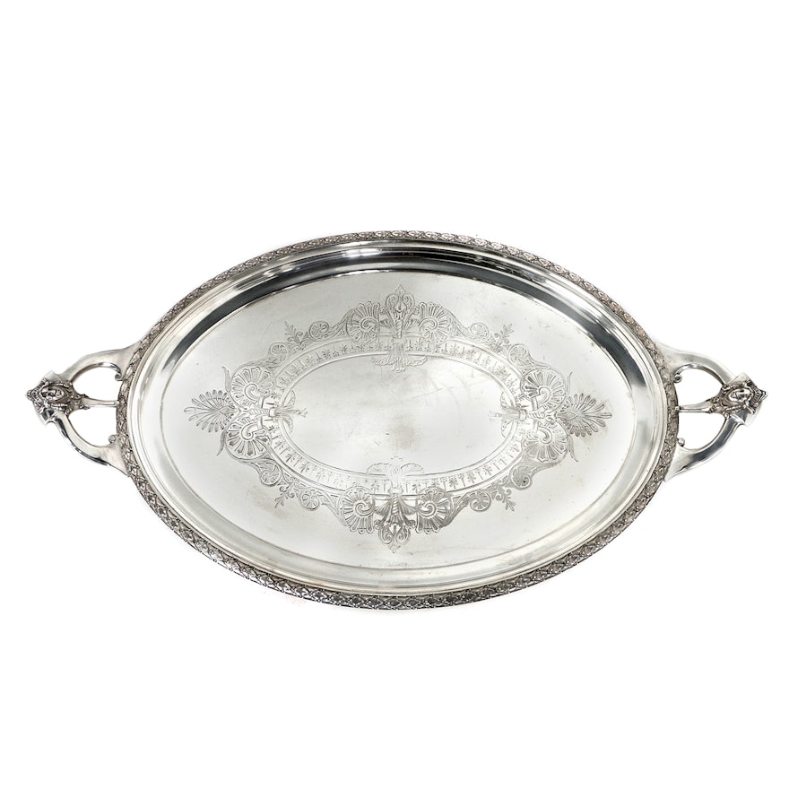 American Sterling Silver Gorham Tea Tray With Mask Handles, Circa 1870