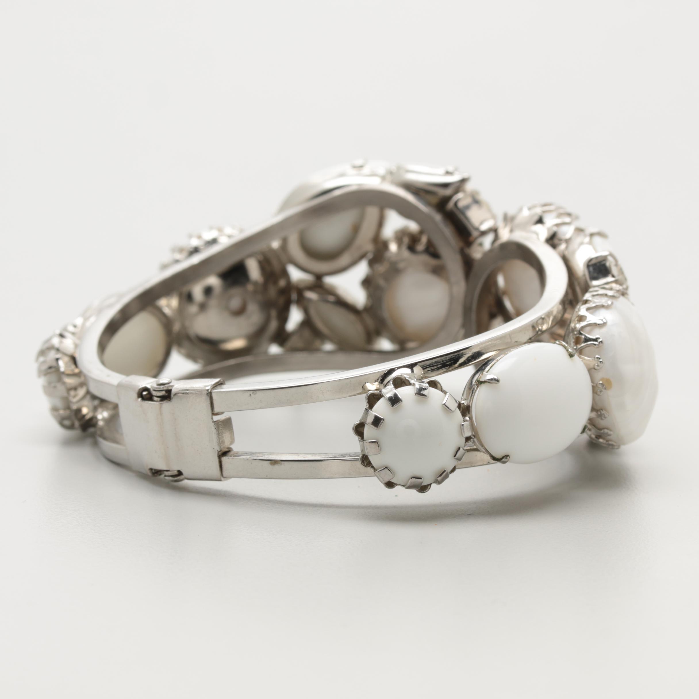 Vintage Juliana Milk Glass Clamper Bracelet with Clip-On Earrings Set