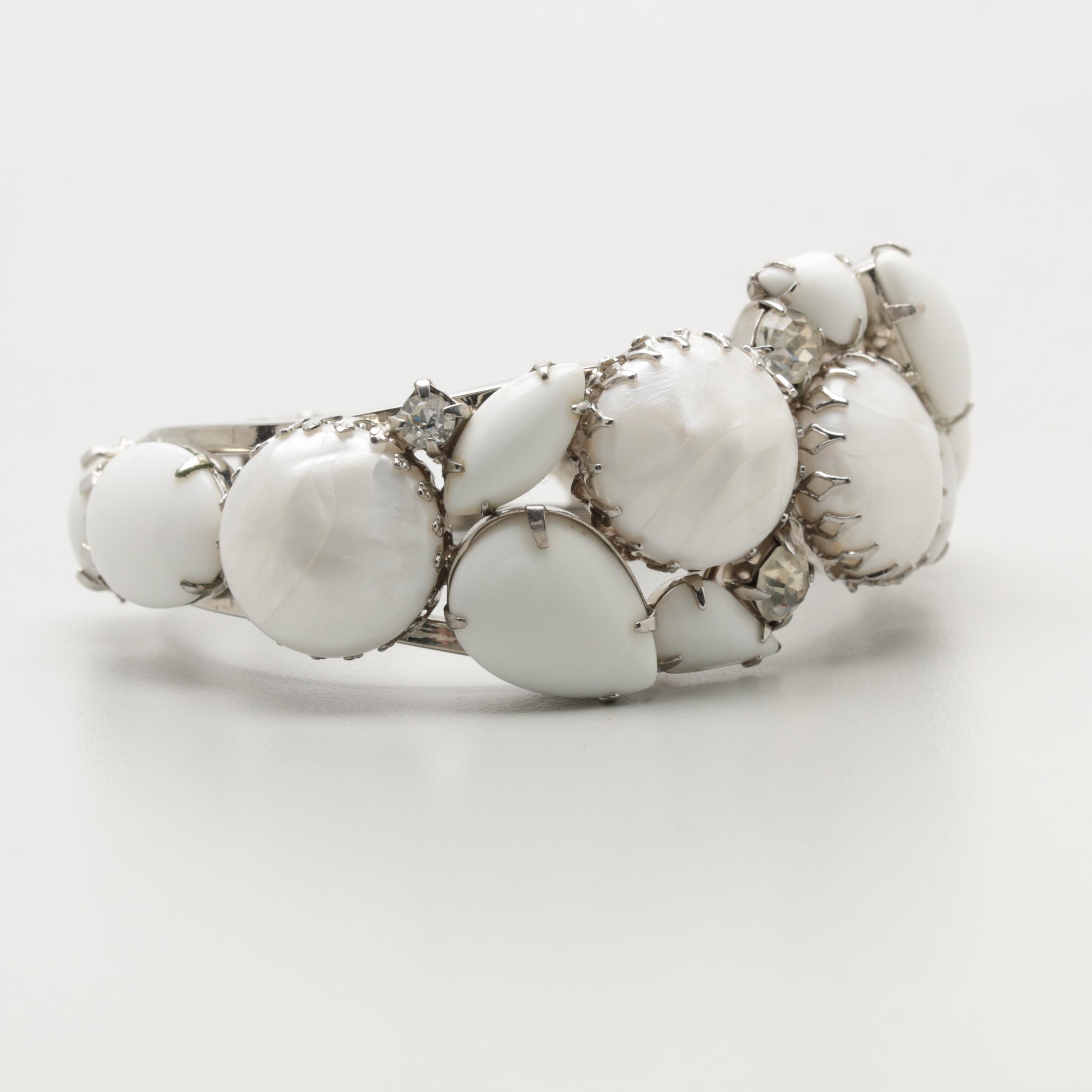 Vintage Juliana Milk Glass Clamper Bracelet with Clip-On Earrings Set