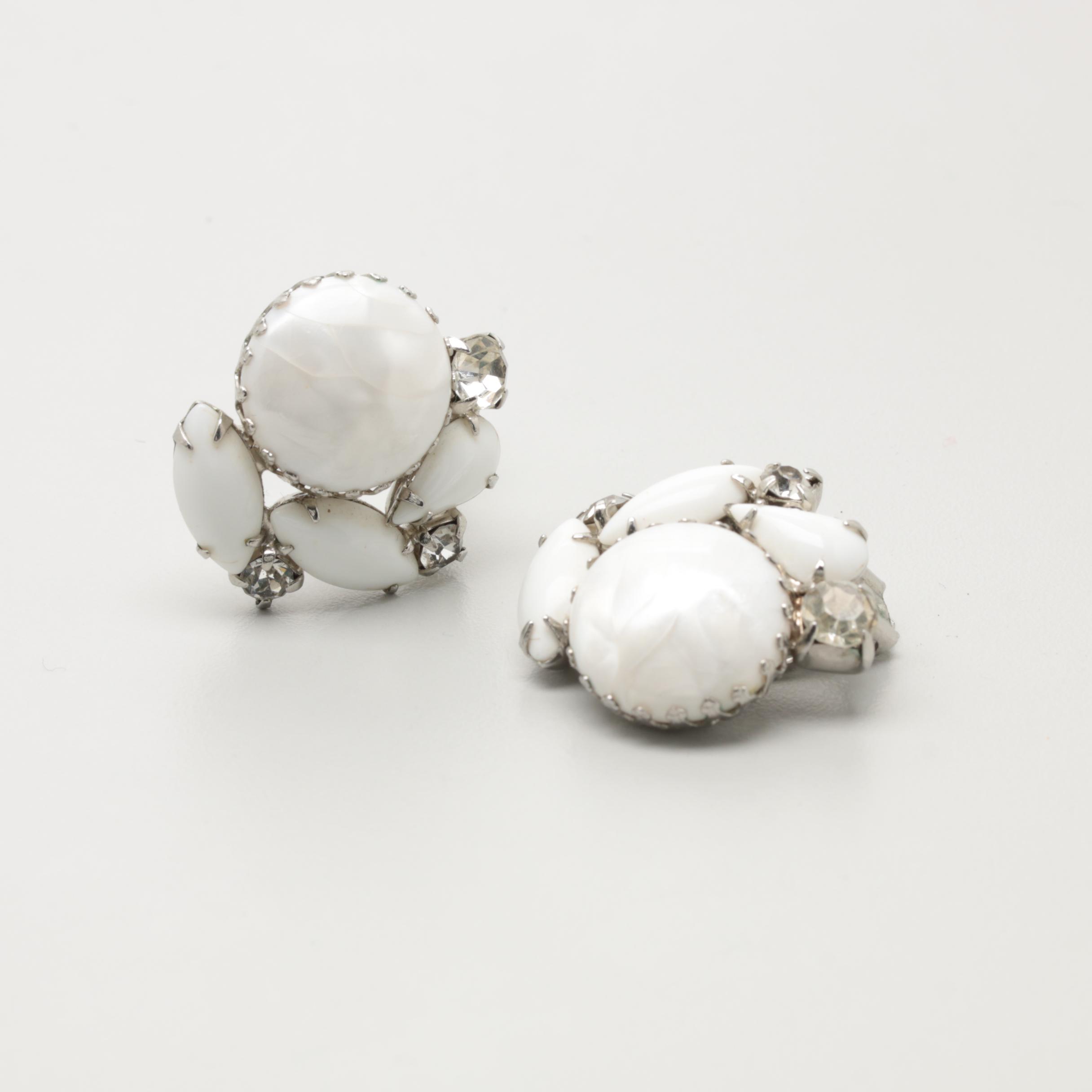 Vintage Juliana Milk Glass Clamper Bracelet with Clip-On Earrings Set