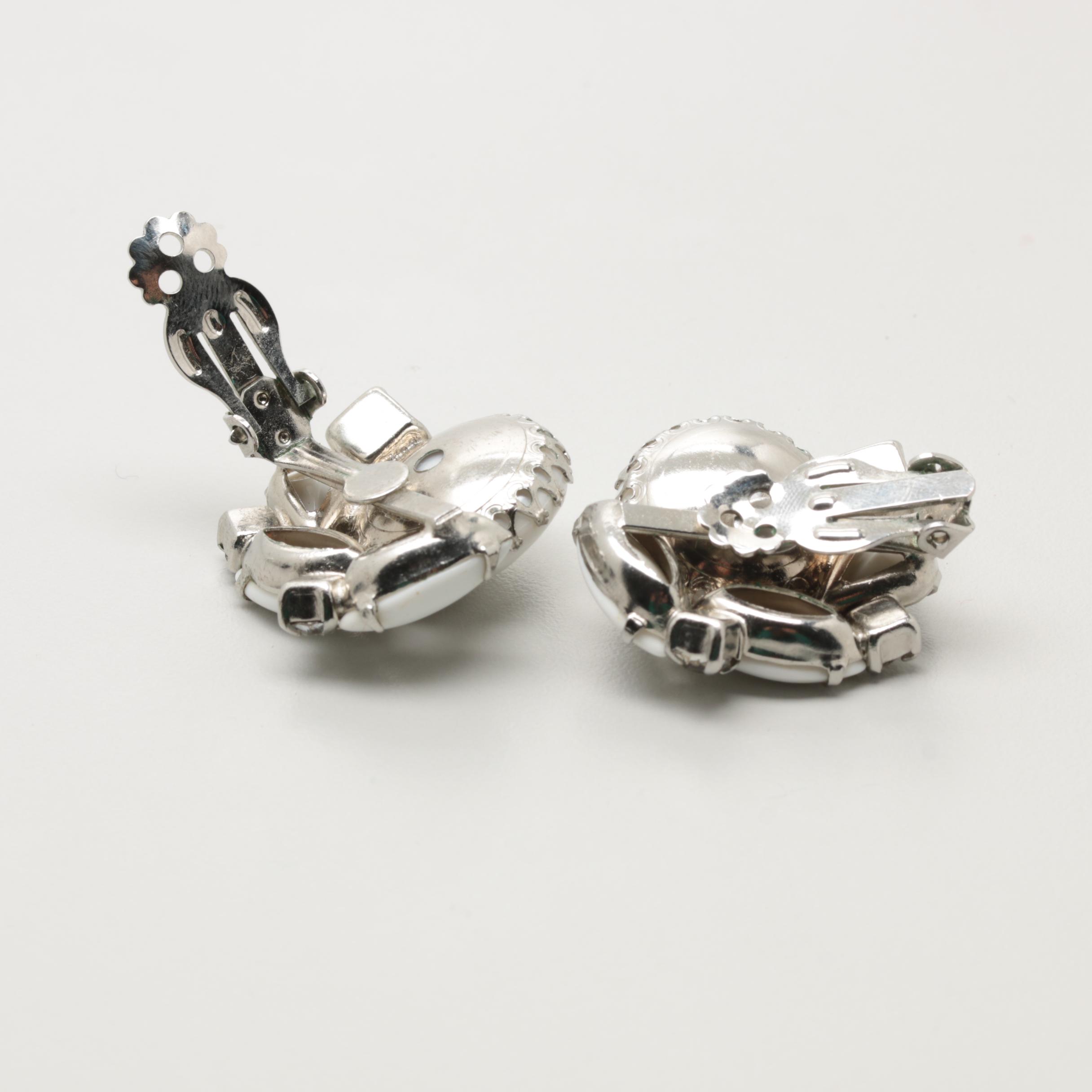 Vintage Juliana Milk Glass Clamper Bracelet with Clip-On Earrings Set