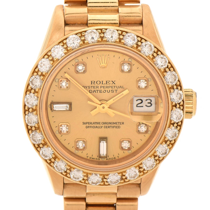 Rolex Datejust Presidential 18K Yellow Gold Diamond Wristwatch, 1989