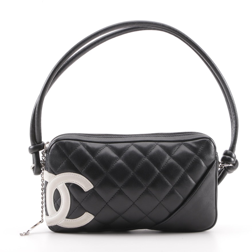 Chanel Cambon Ligne Quilted Pochette Black and White Leather Shoulder Bag
