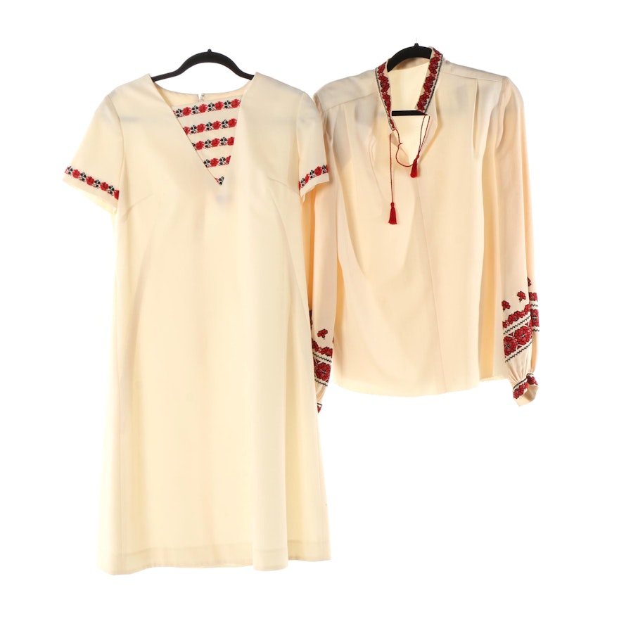 Vintage Shift Dress and Blouse with Eastern European Style Embroidery