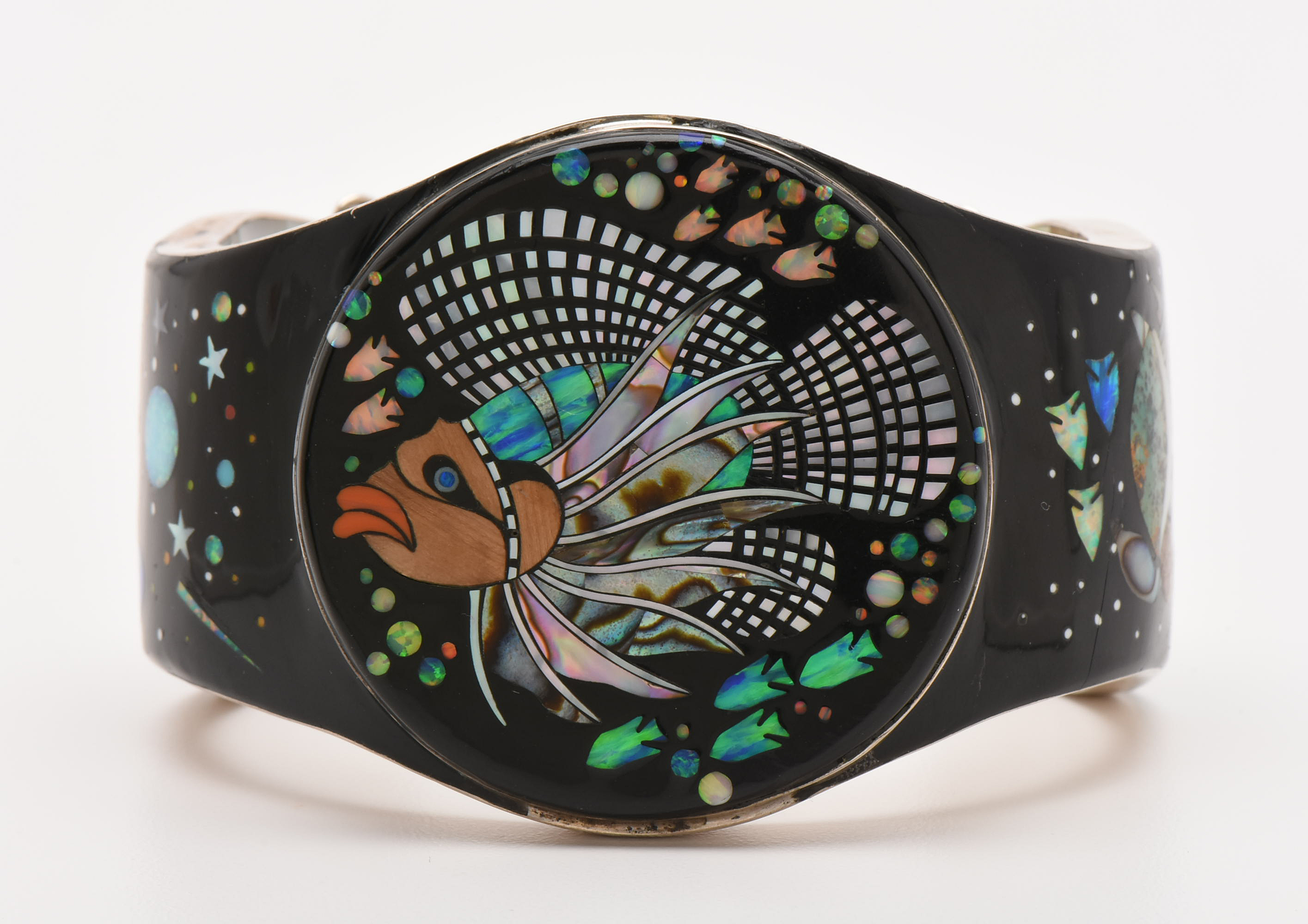 Rosa Jack Navajo Diné Sterling Silver Mother of Pearl, Abalone and Opal Bracelet