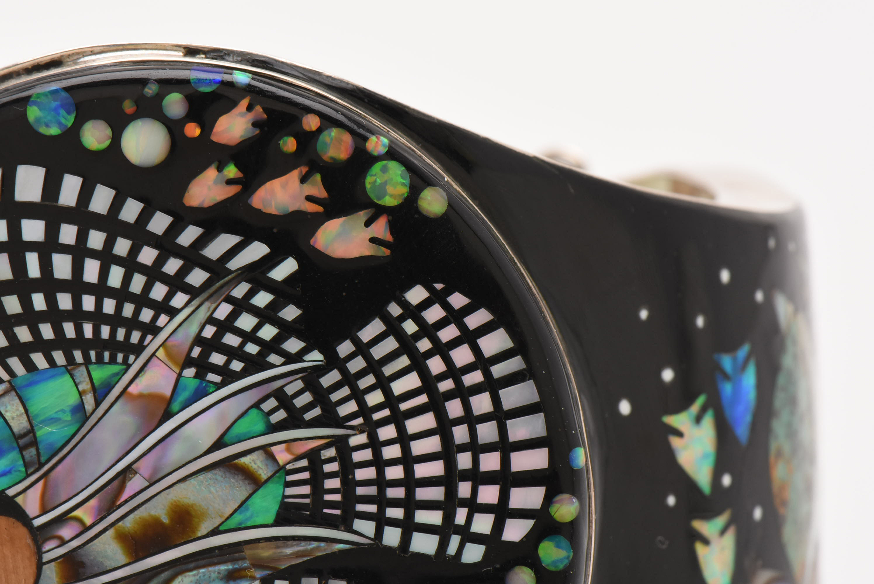 Rosa Jack Navajo Diné Sterling Silver Mother of Pearl, Abalone and Opal Bracelet