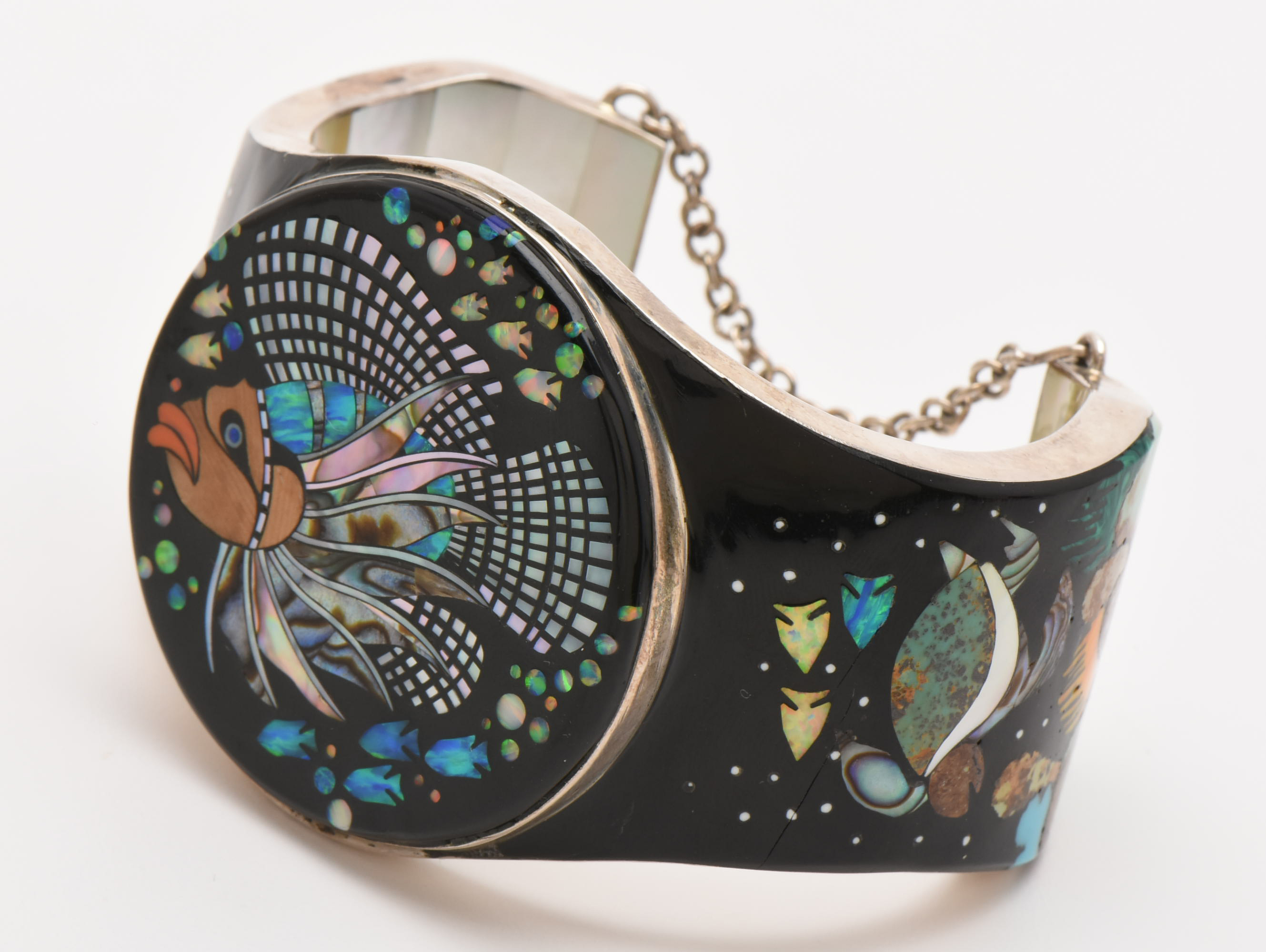 Rosa Jack Navajo Diné Sterling Silver Mother of Pearl, Abalone and Opal Bracelet