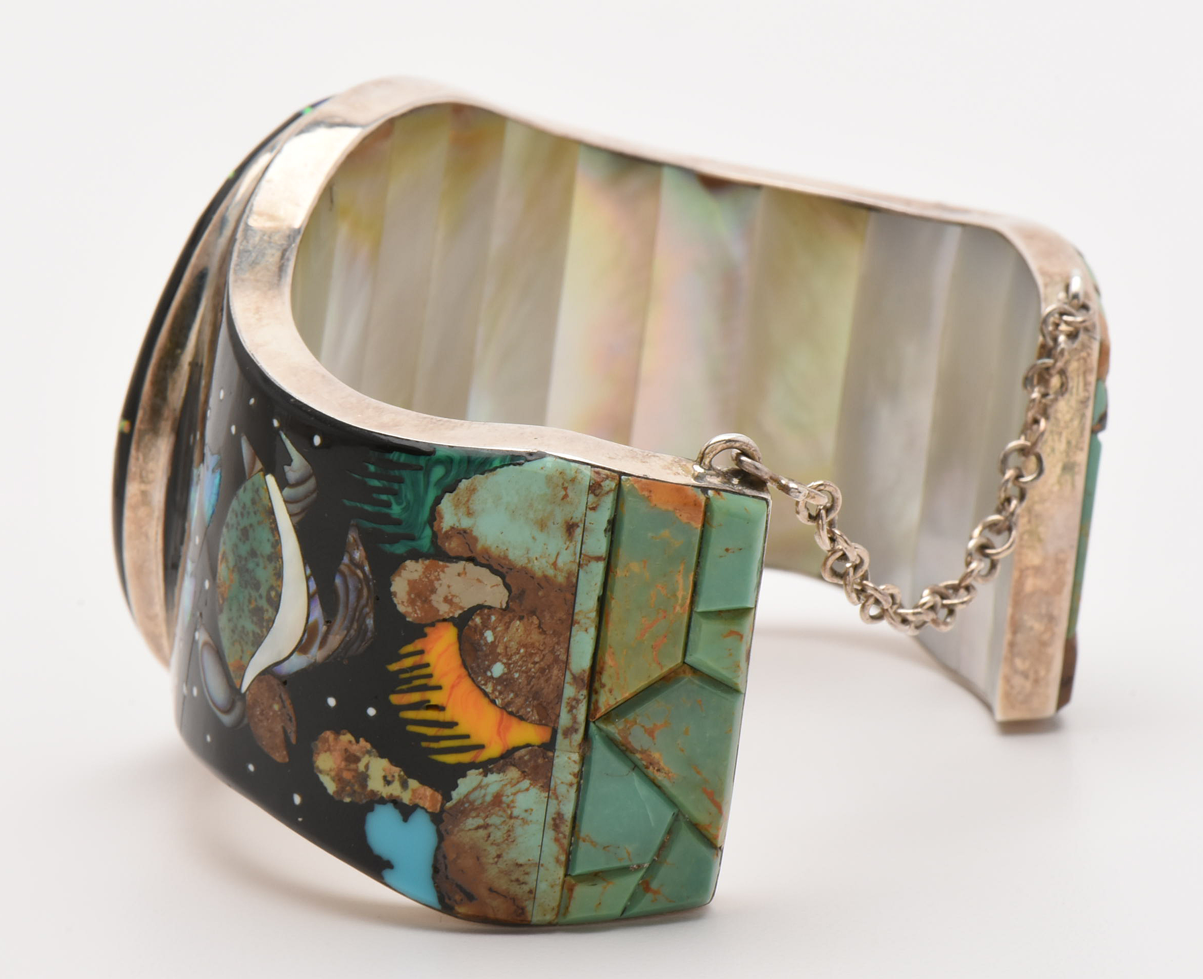 Rosa Jack Navajo Diné Sterling Silver Mother of Pearl, Abalone and Opal Bracelet