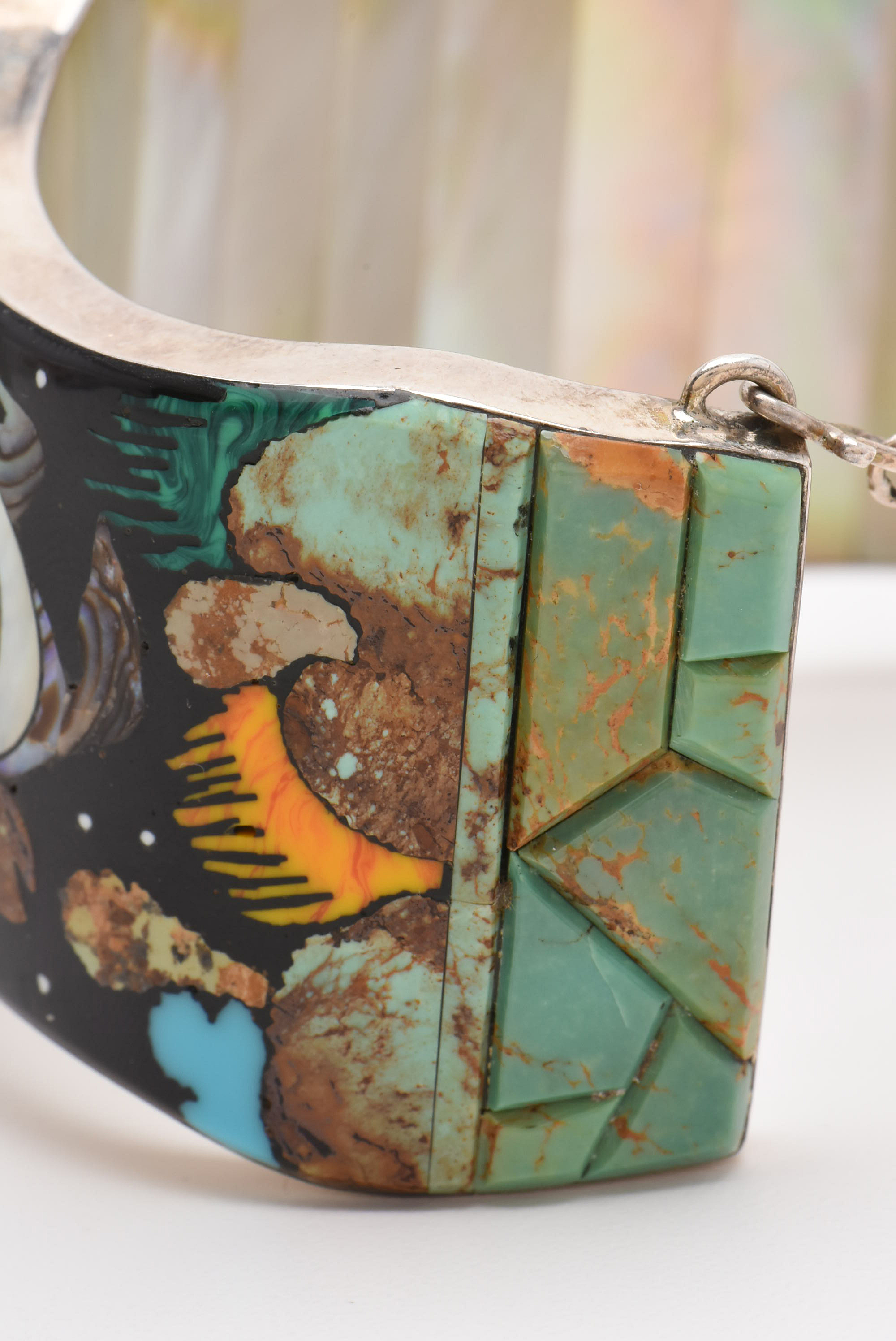 Rosa Jack Navajo Diné Sterling Silver Mother of Pearl, Abalone and Opal Bracelet